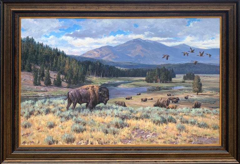 "Heart of Yellowstone", Brian Grimm, Oil on Canvas, 48x72 in., Western Landscape - Painting by Brian Grimm