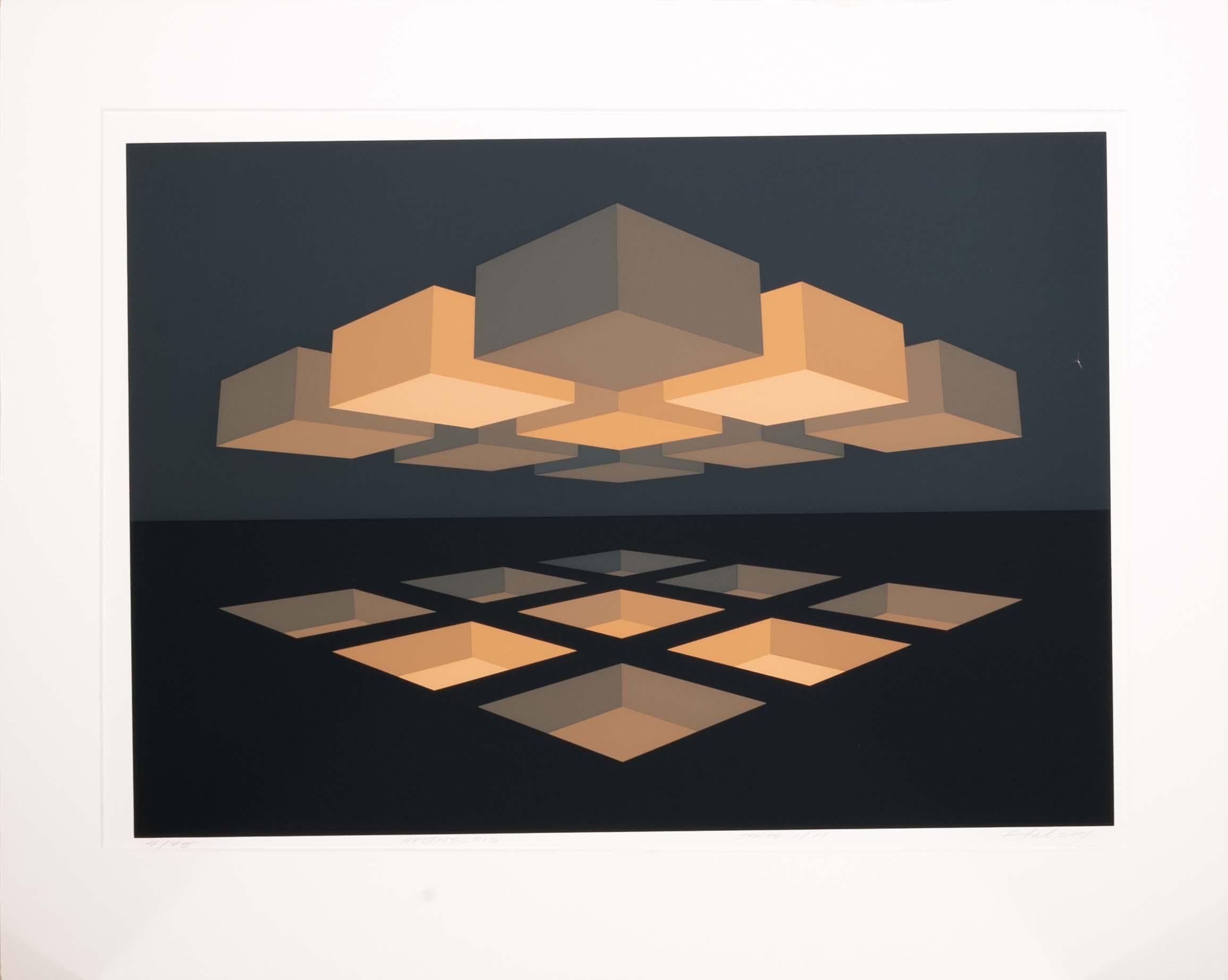 Eine moderne opt art Serigraphie auf Papier mit dem Titel 