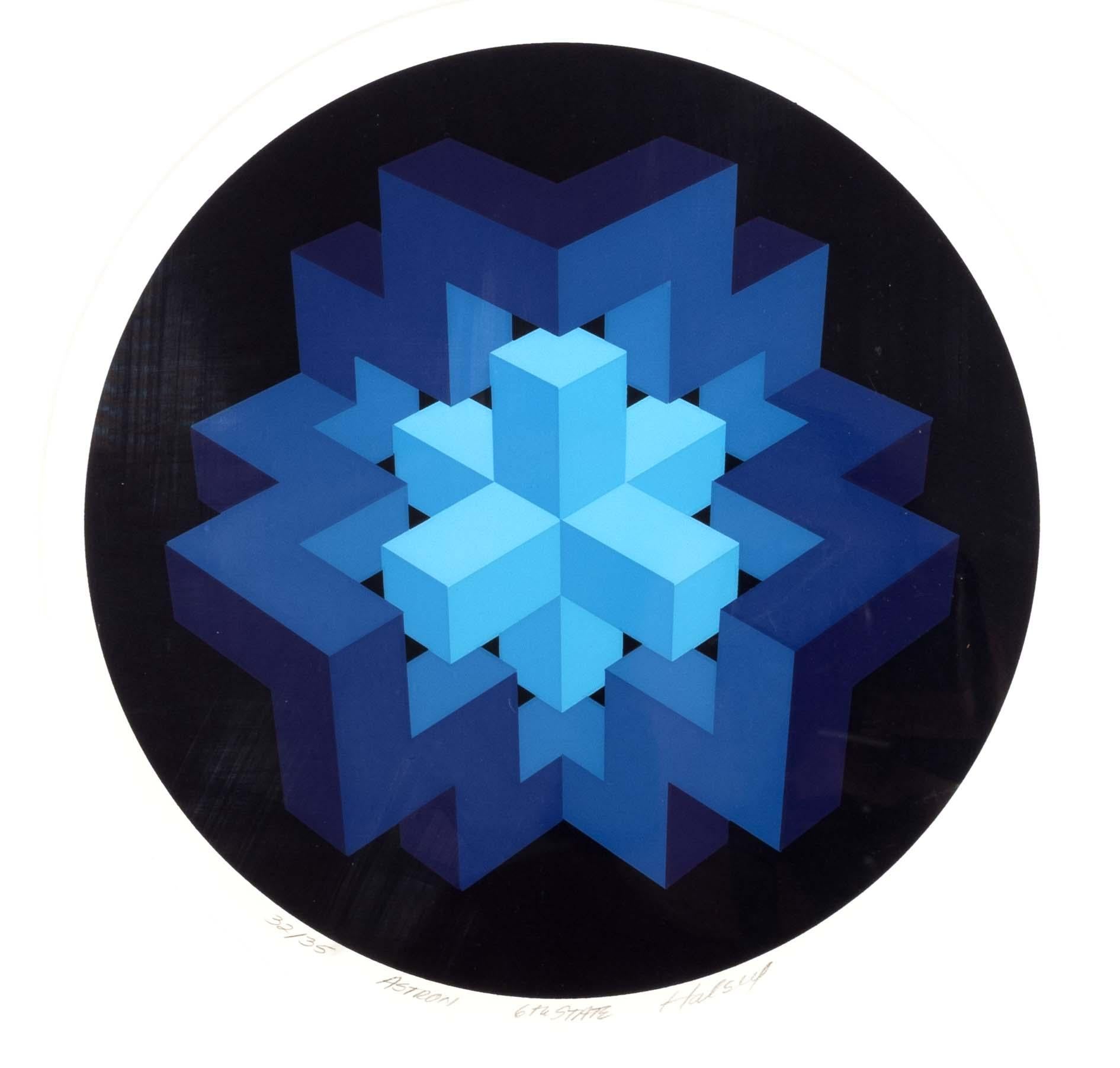 Brian Halsey Astron 6th State Signierte Op Art Serigraphie 32/35 Gerahmt 1978 im Zustand „Gut“ im Angebot in Keego Harbor, MI