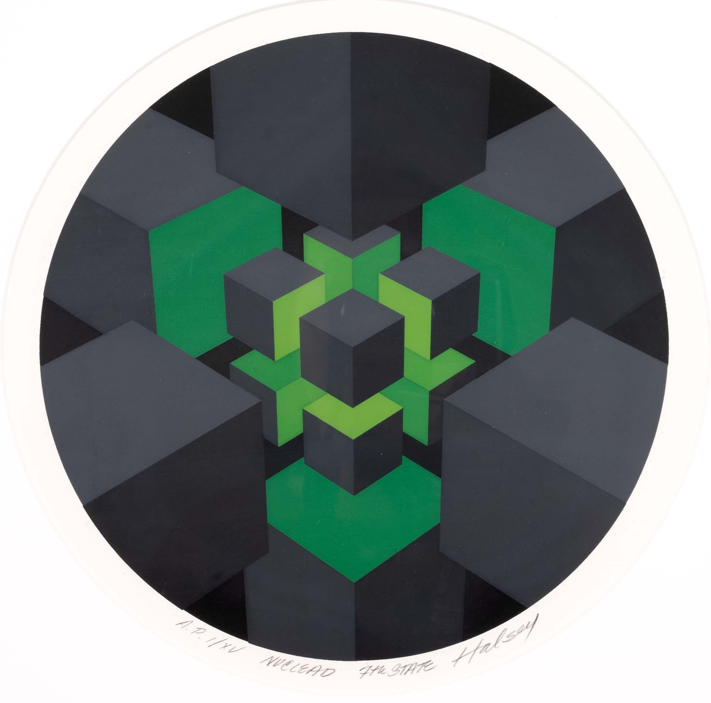 Brian Halsey Nuclead 7th State Signierte Op-Art- Serigraphie AP I/XV Gerahmt 1978 (amerikanisch) im Angebot