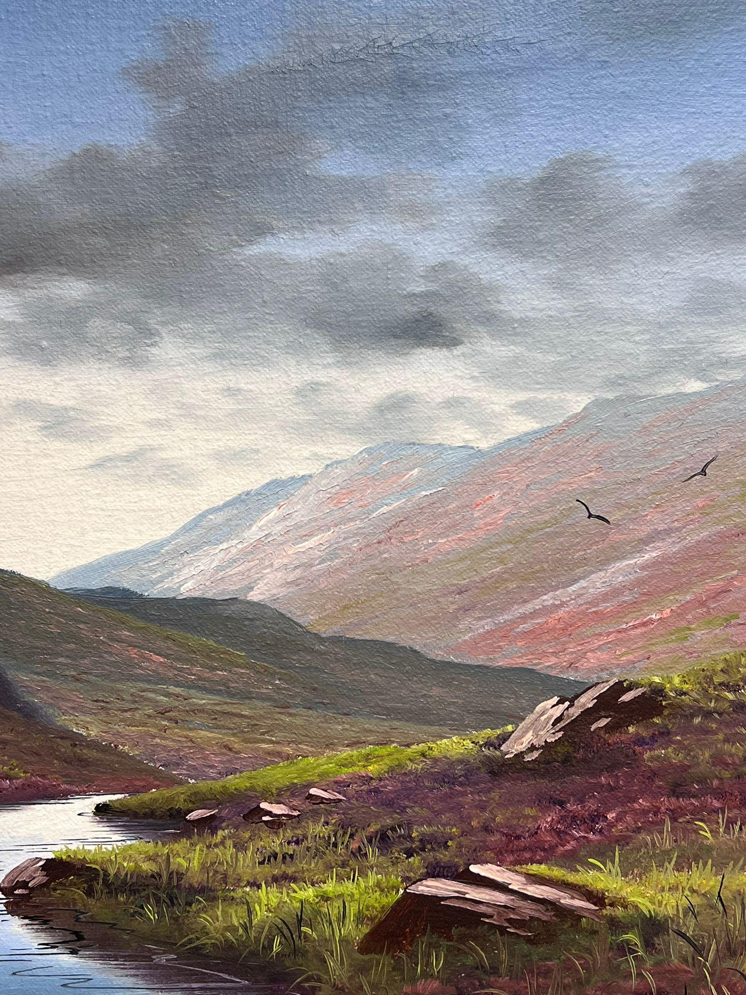 Fine Scottish Highland River Landscape Atmospheric Sky Original British Oil  - English School Painting by Brian Horsewell