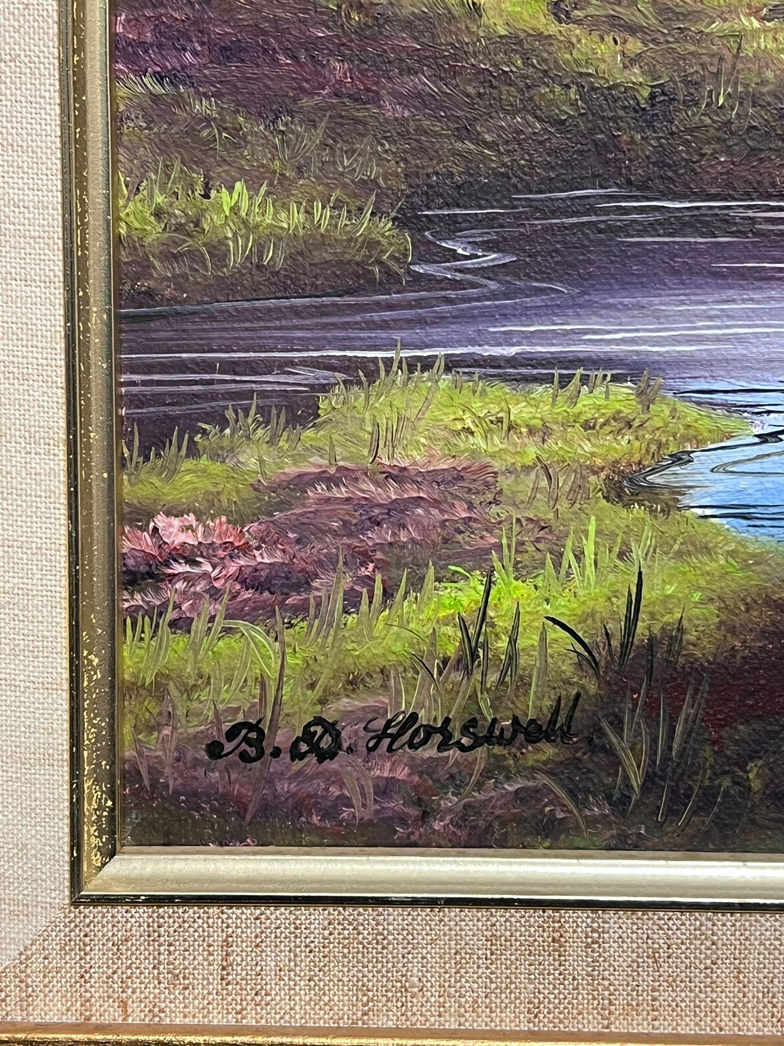 Fine Scottish Highland River Landscape Atmospheric Sky Original British Oil  - Brown Landscape Painting by Brian Horsewell