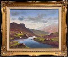 Feine schottische Highland River-Landschaft, atmosphärische Himmelslandschaft, Original britisches Ölgemälde 