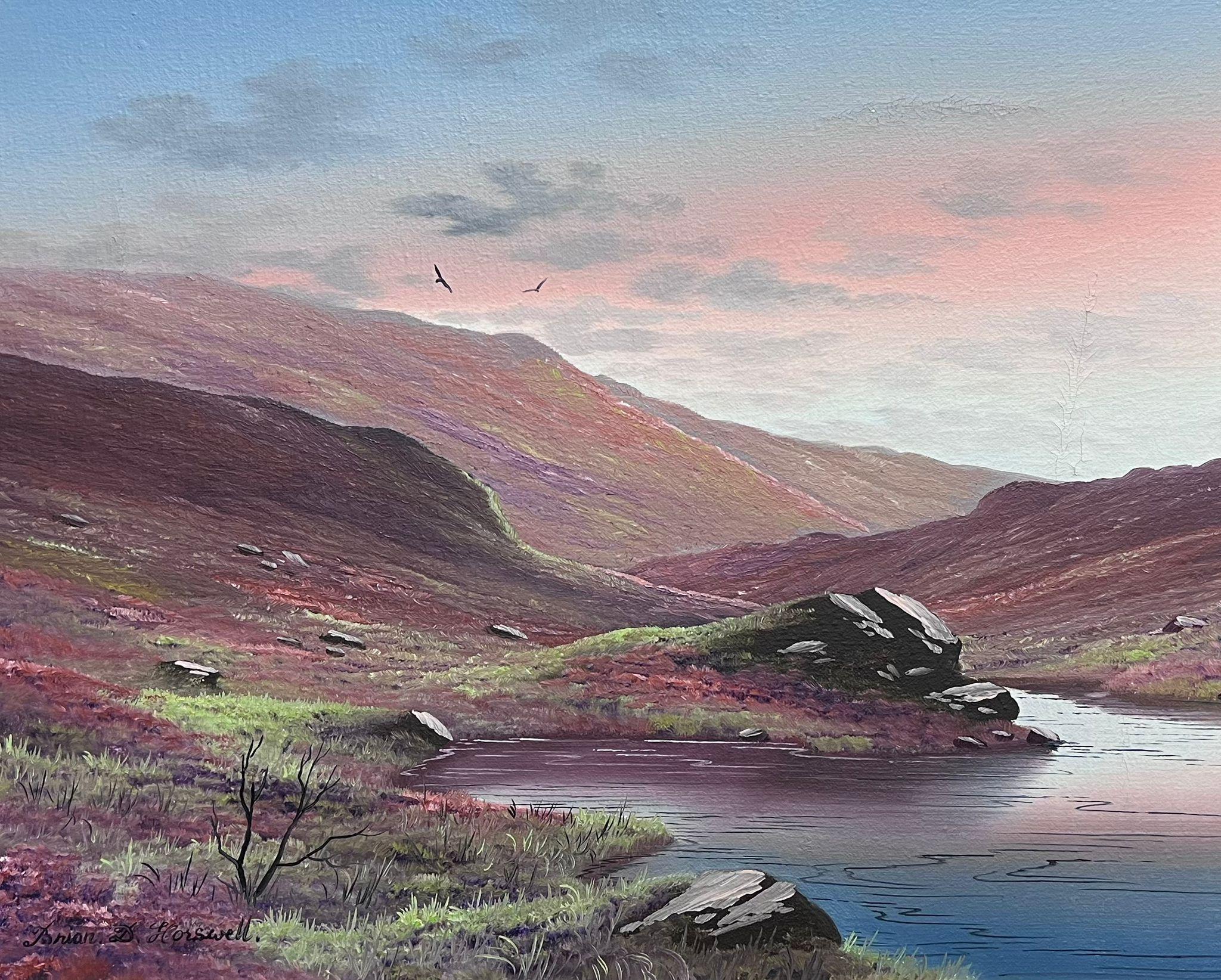 Scottish Highlands Sunset Atmospheric Sky River Landscape Signed British Oil  - Painting by Brian Horsewell