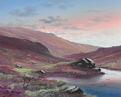 Scottish Highlands Sunset Atmospheric Sky River Landscape Signed British Oil