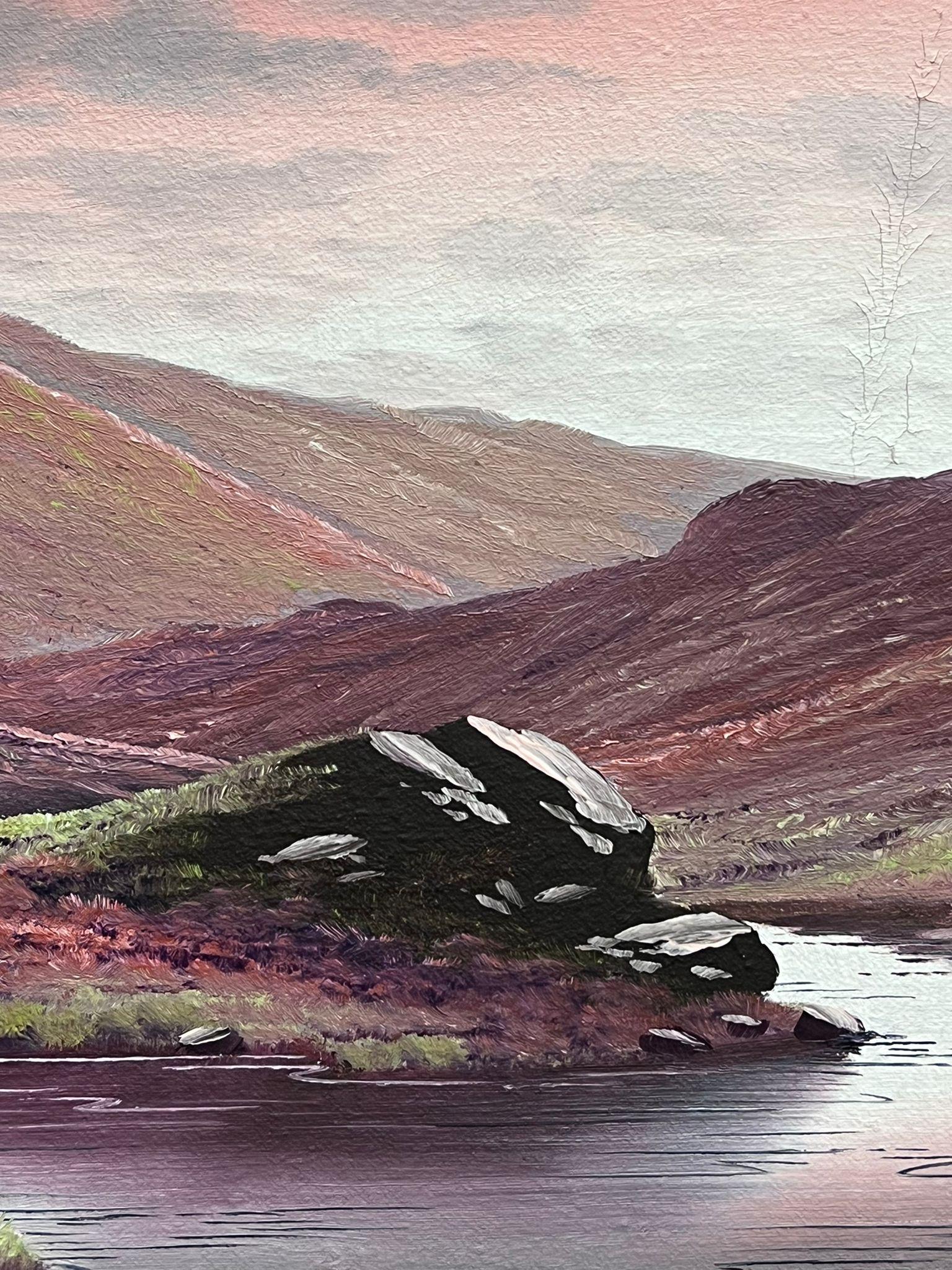 Scottish Highlands Sunset Atmospheric Sky River Landscape Signed British Oil  - Brown Landscape Painting by Brian Horsewell