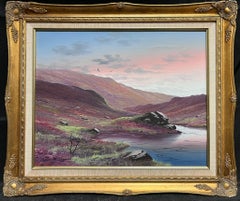 Vintage Scottish Highlands Sunset Atmospheric Sky River Landscape Signed British Oil 