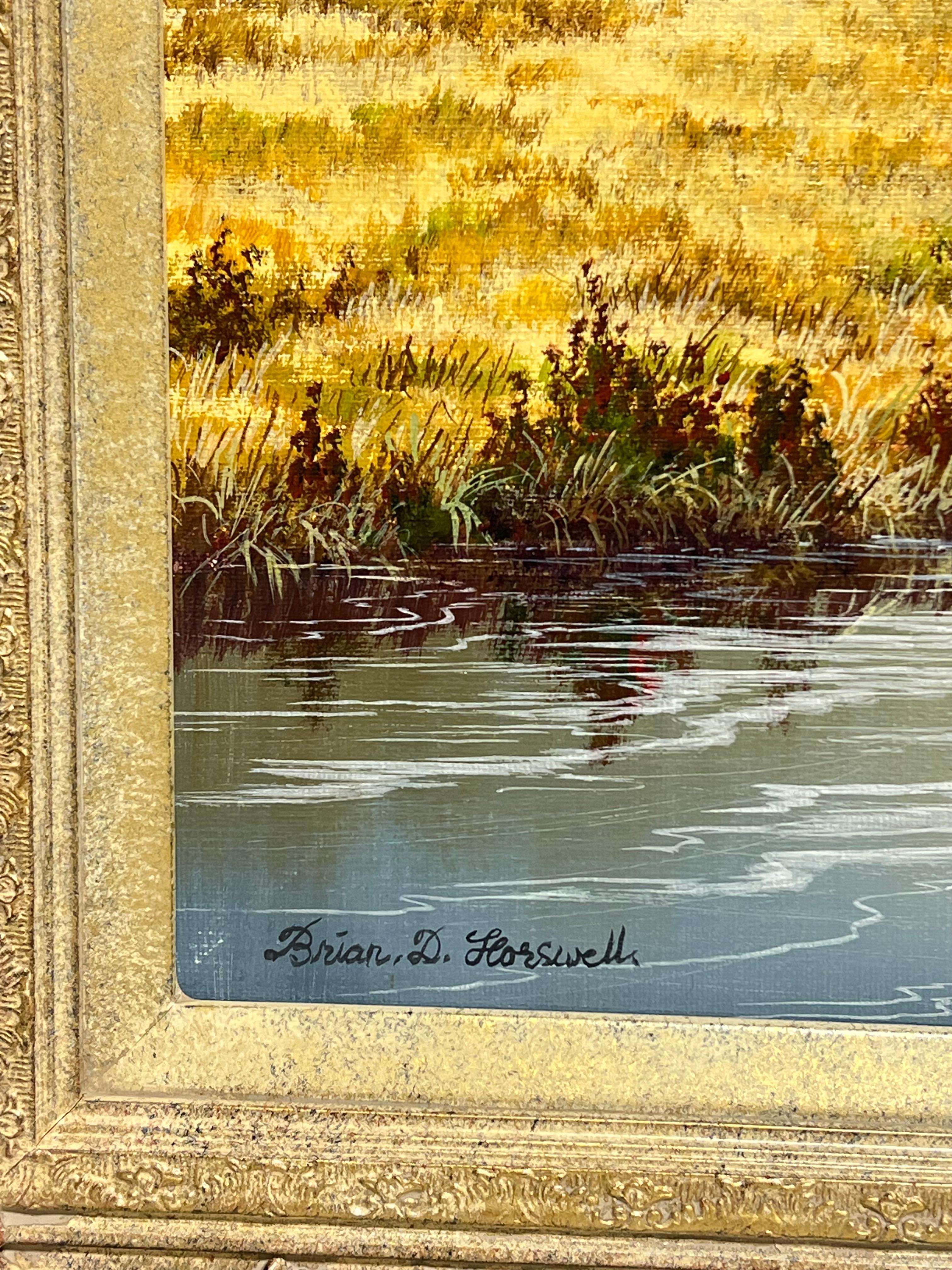 Grande dipinto a olio britannico Pony su Dartmoor Brughiera Collina Ruscello Erica in vendita 1