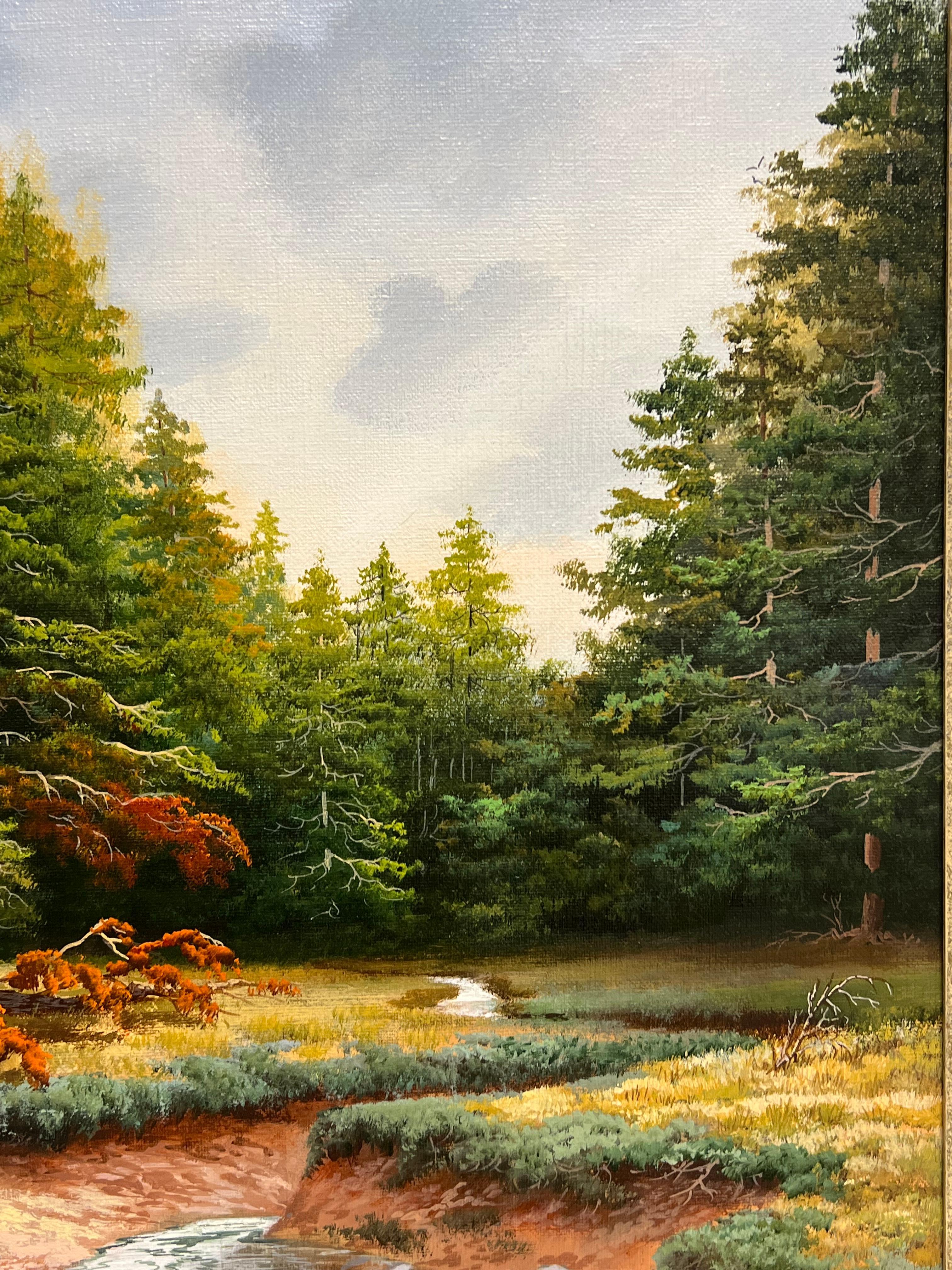 Großes britisches Ölgemälde Wildpferde in Dartmoor Waldlandschaft, signiert im Angebot 5