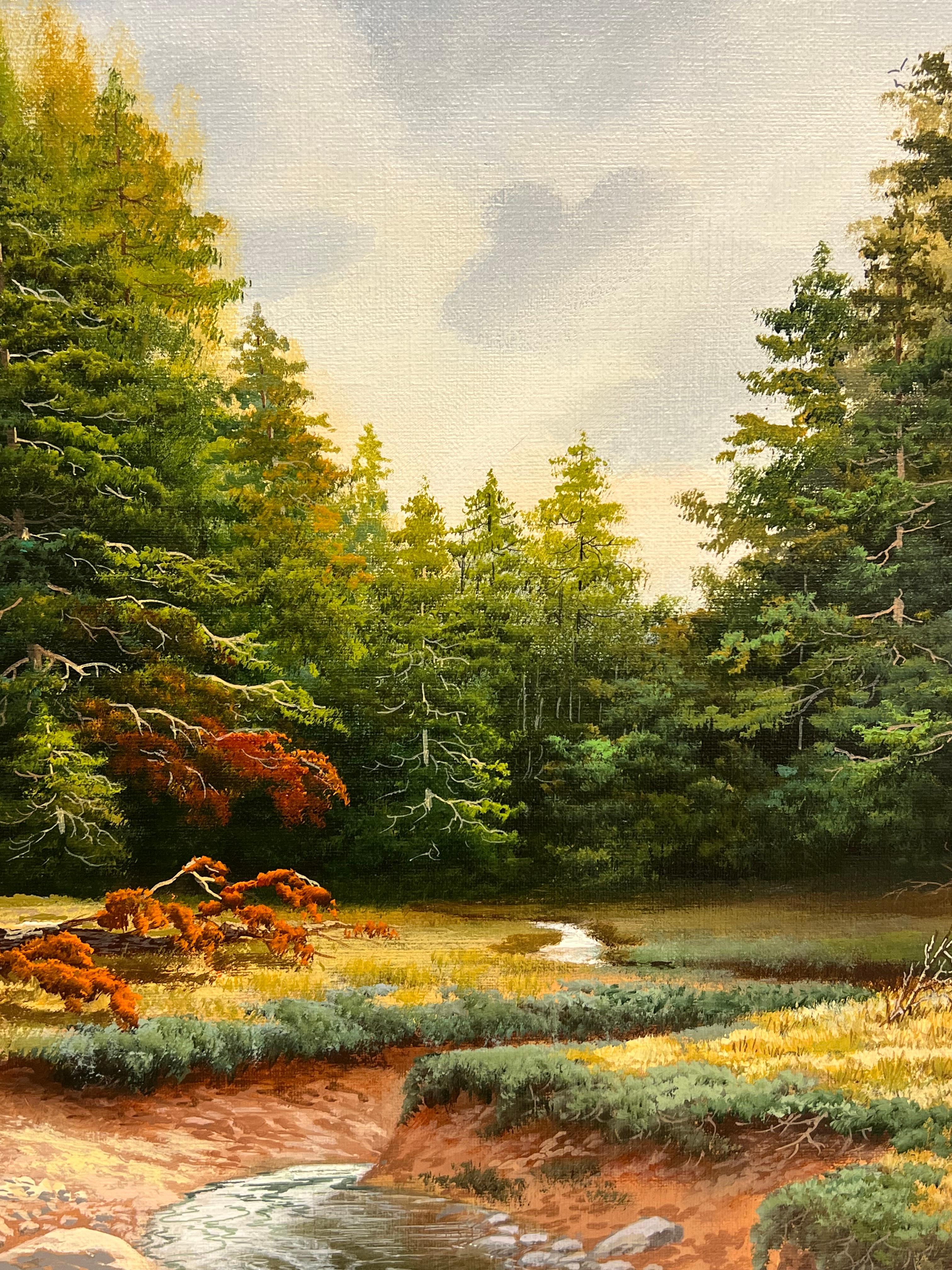 Großes britisches Ölgemälde Wildpferde in Dartmoor Waldlandschaft, signiert (Braun), Landscape Painting, von Brian Horswell