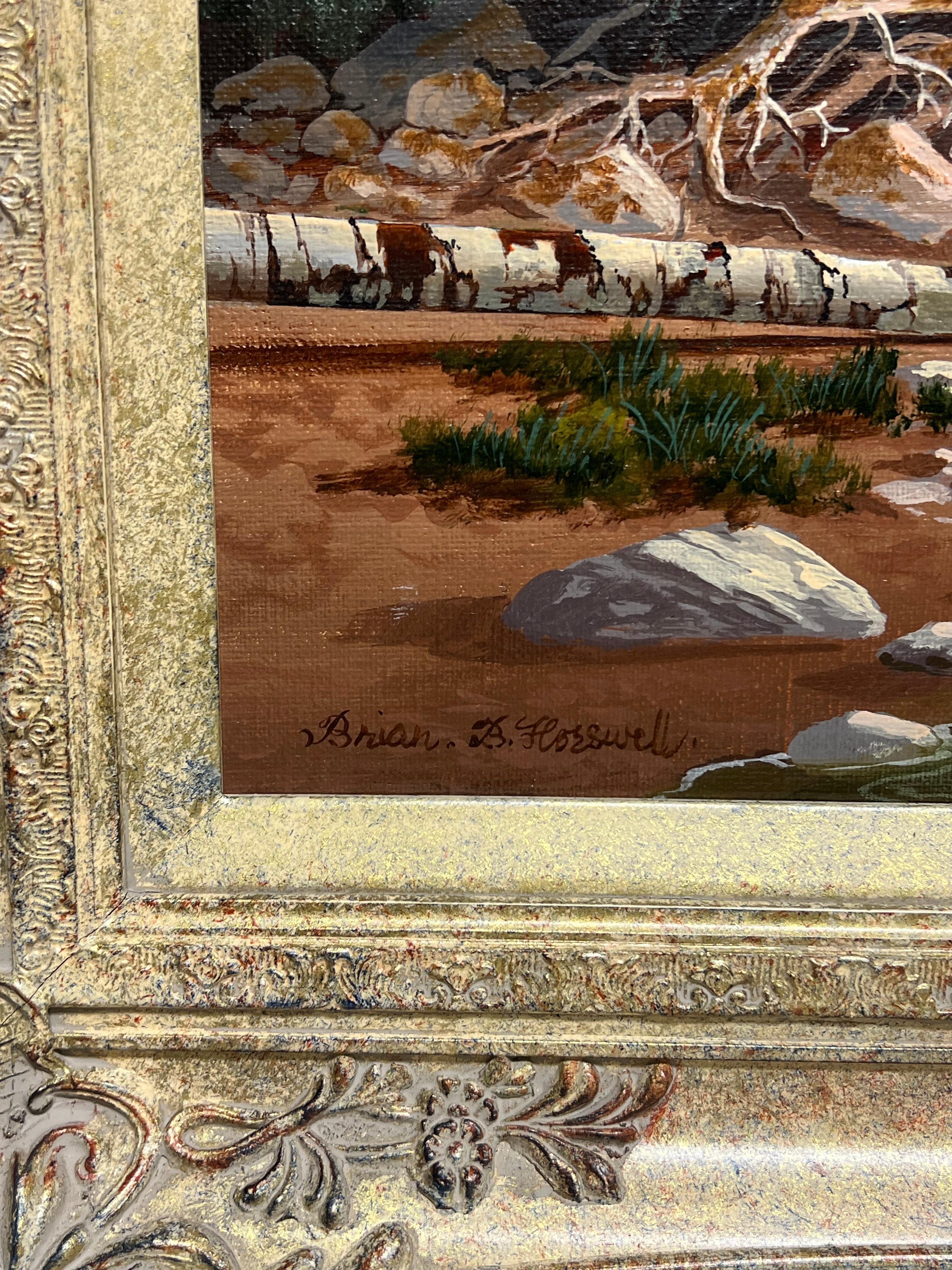 Großes britisches Ölgemälde Wildpferde in Dartmoor Waldlandschaft, signiert im Angebot 3