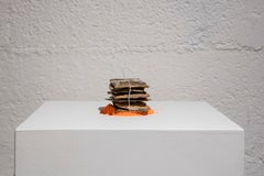 CINCHES (SPALLED BRICK) - industrial reductive minimalist sculpture, orange