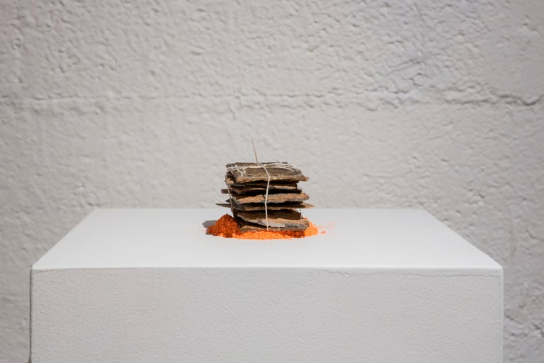 CINCHES (SPALLED BRICK) - industrial reductive minimalist sculpture, orange - Sculpture by Brian Jobe