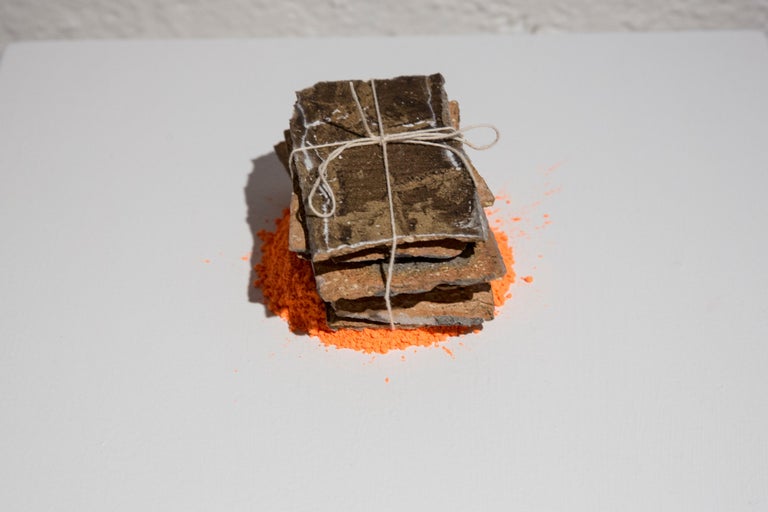 CINCHES (SPALLED BRICK) - industrial reductive minimalist sculpture, orange - Minimalist Sculpture by Brian Jobe