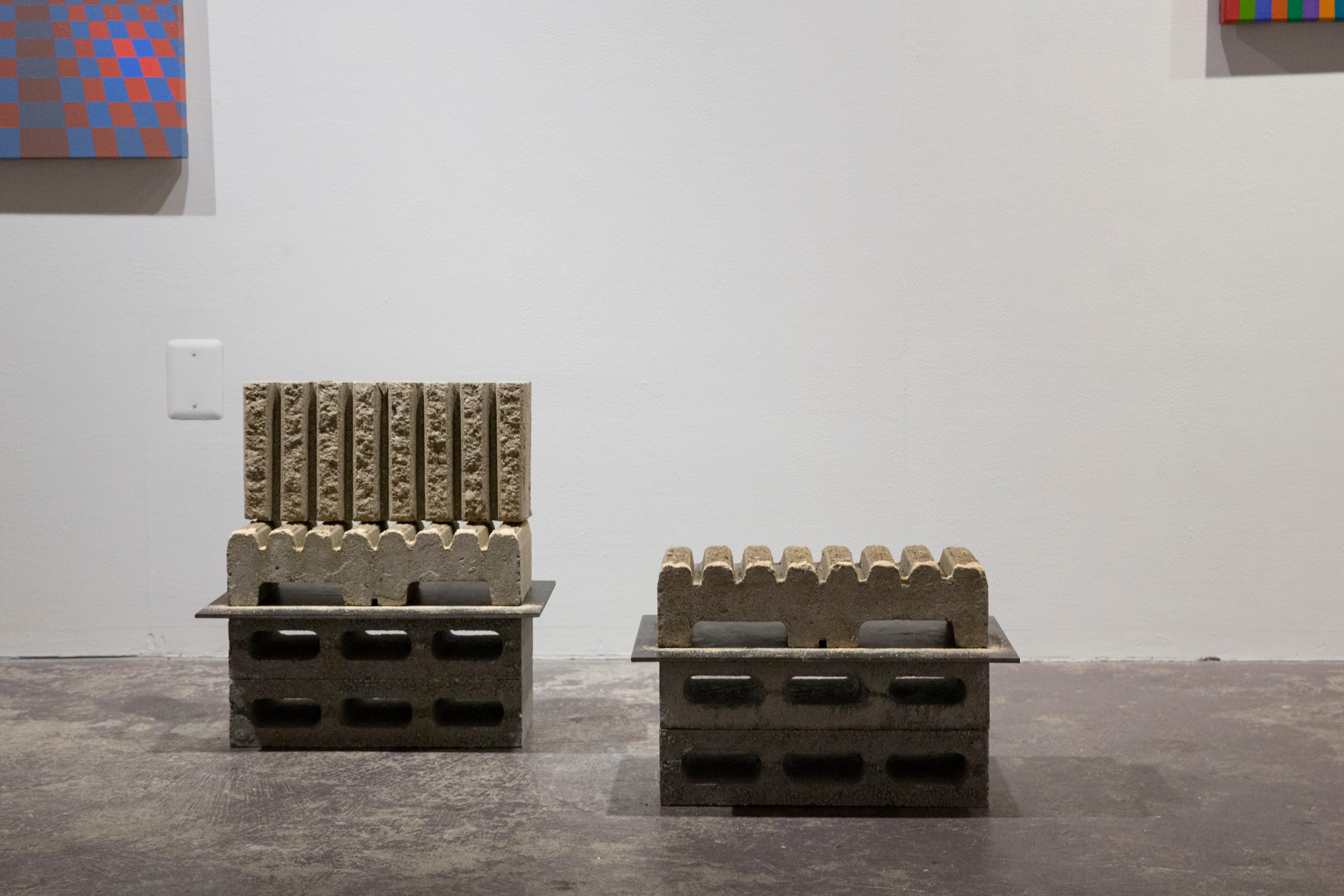 ON THE HUSTINGS (PHASES) - Concrete industrial sculpture diptych - Abstract Sculpture by Brian Jobe