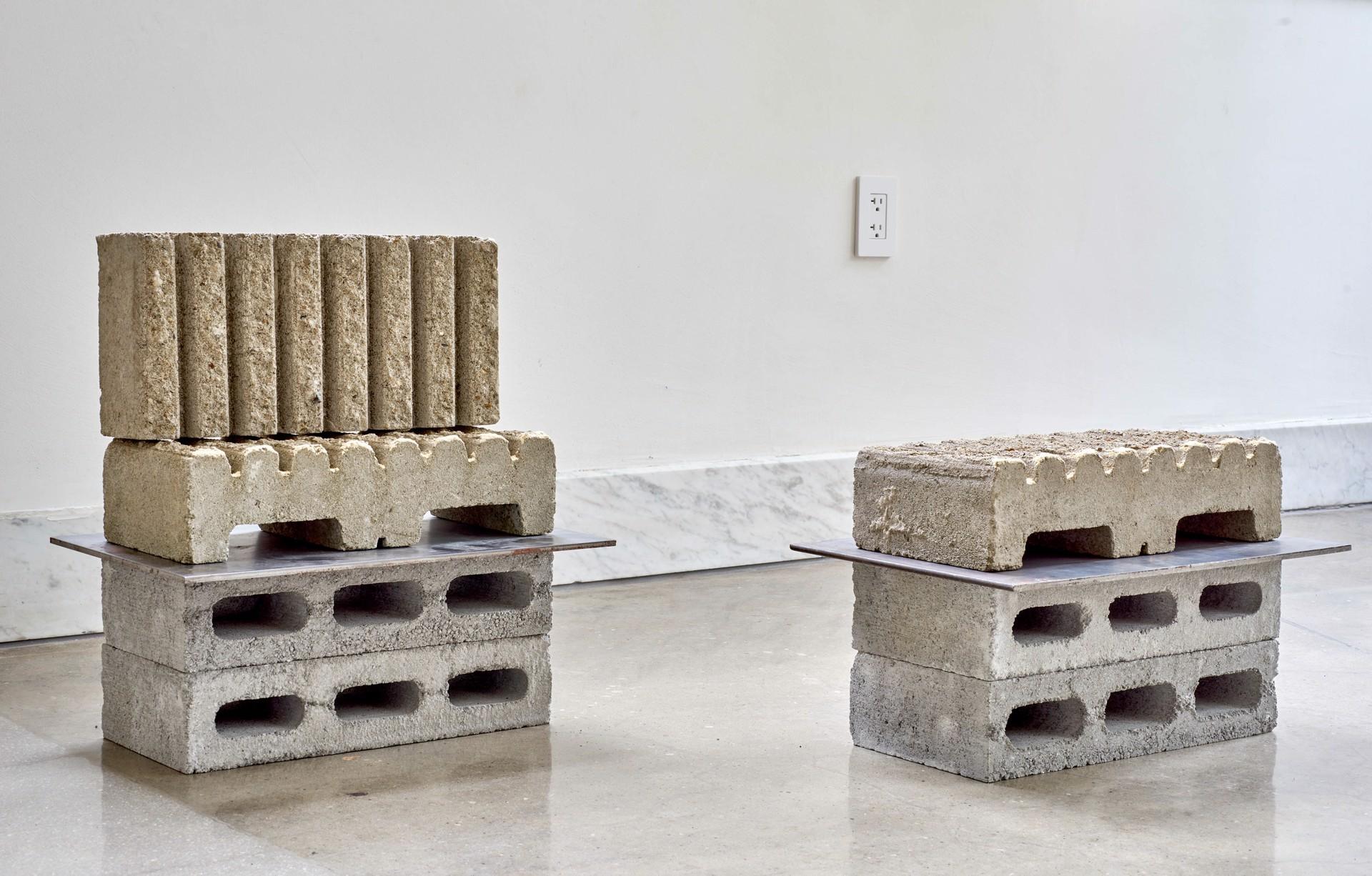 ON THE HUSTINGS (PHASES) - Diptyque de sculpture industrielle en béton - Gris Abstract Sculpture par Brian Jobe