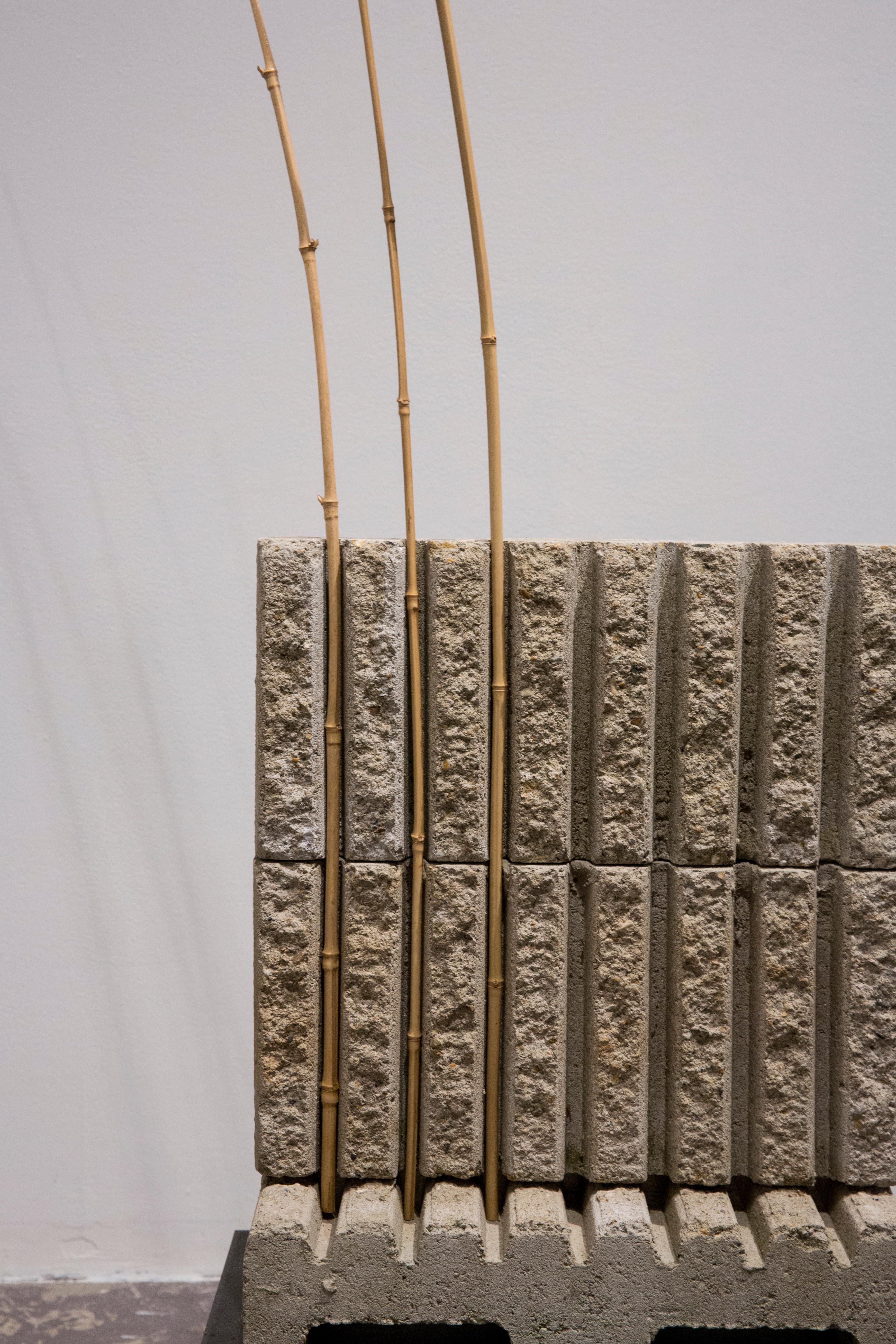 ON THE HUSTINGS (RISE) - Sculpture industrielle en béton avec bambou en vente 6