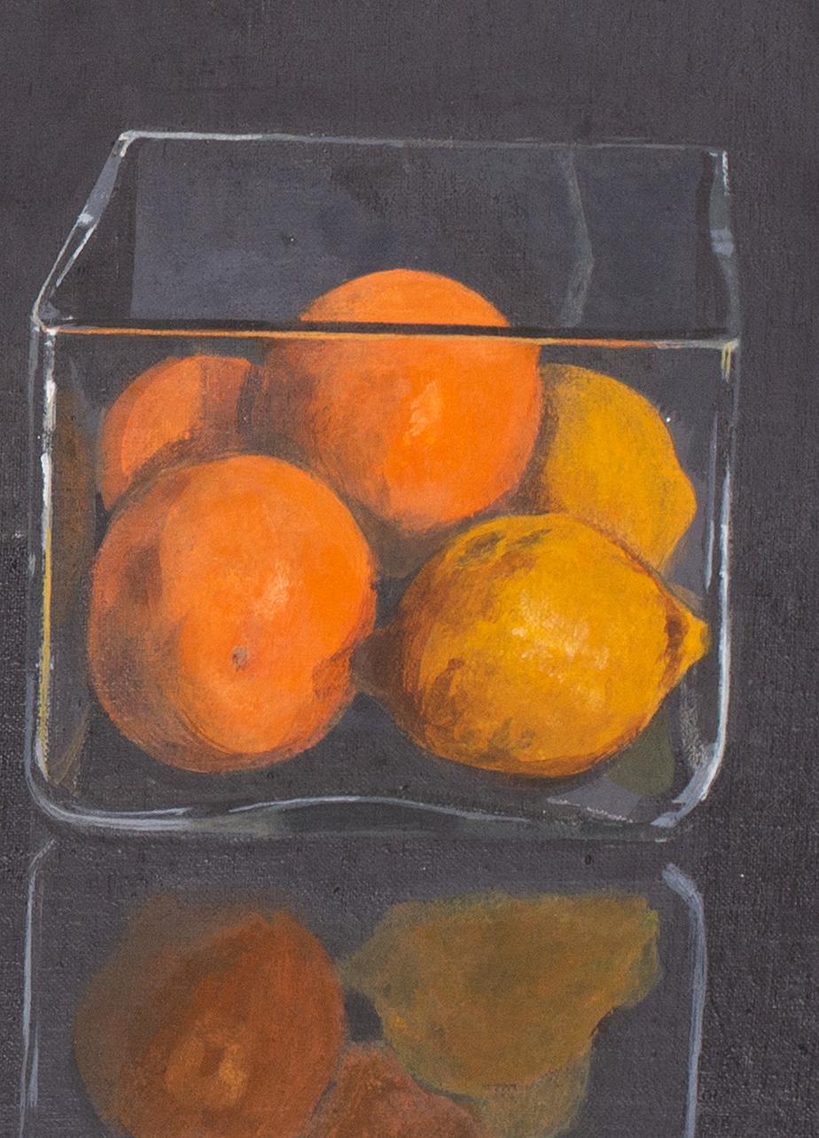Scottish 20th Century oil painting by Brian Kenny of teapot, oranges and lemons - Academic Painting by Brian Keany