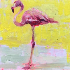 "Tutti i selvaggi atto 4" - Pittura contemporanea di fenicotteri olio su pannello