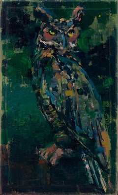 "Baci di farfalla per te #3" - Pittura di gufi selvatici olio su lino