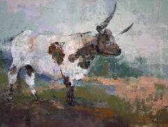 "Eye's To The Sky" Longhorn Under Open Sky, Original Oil & Wax Painting