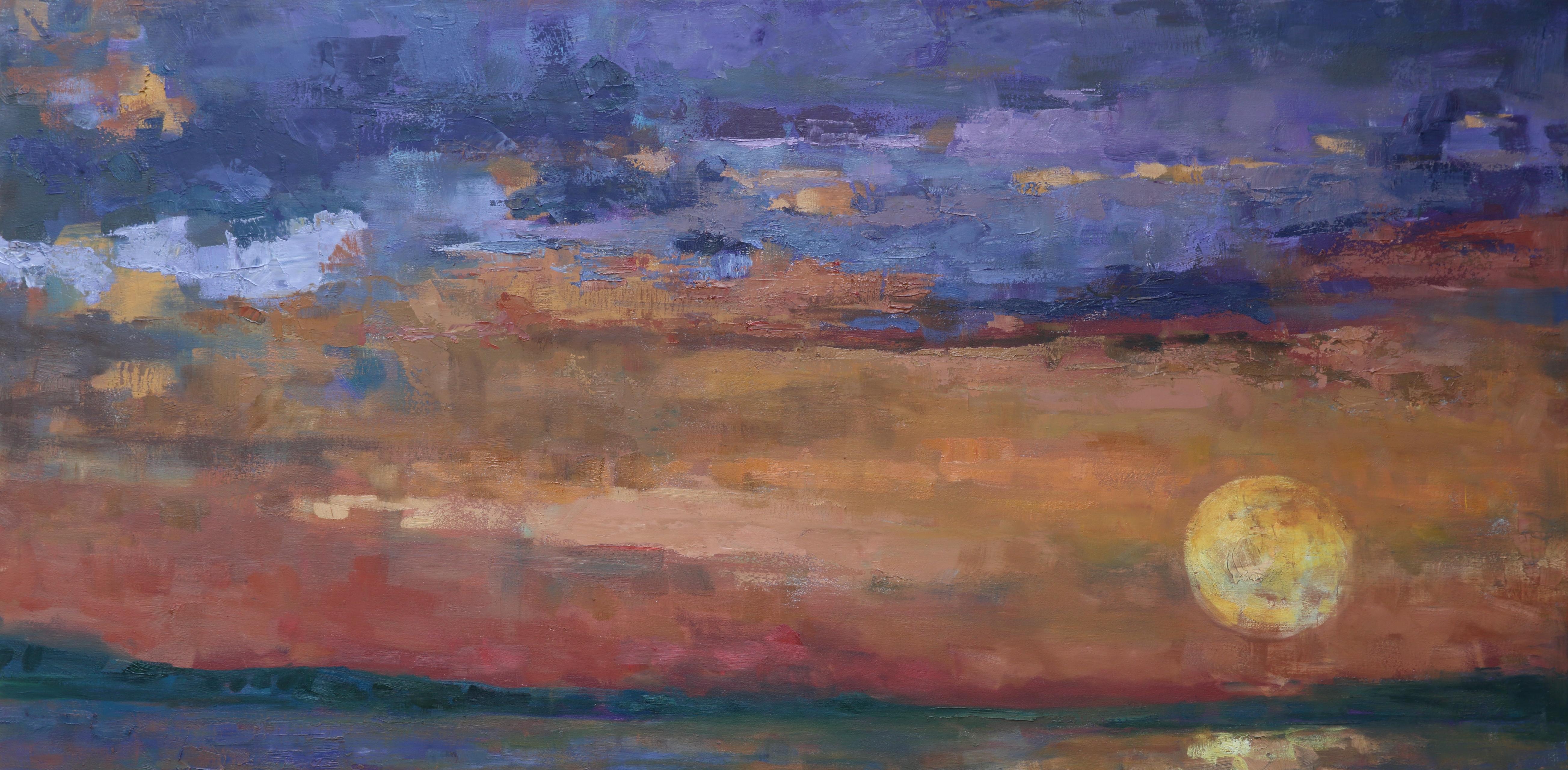"Phone Your Mother" (2024) Sunset Skyscape and Landscape, Oil and Wax Painting