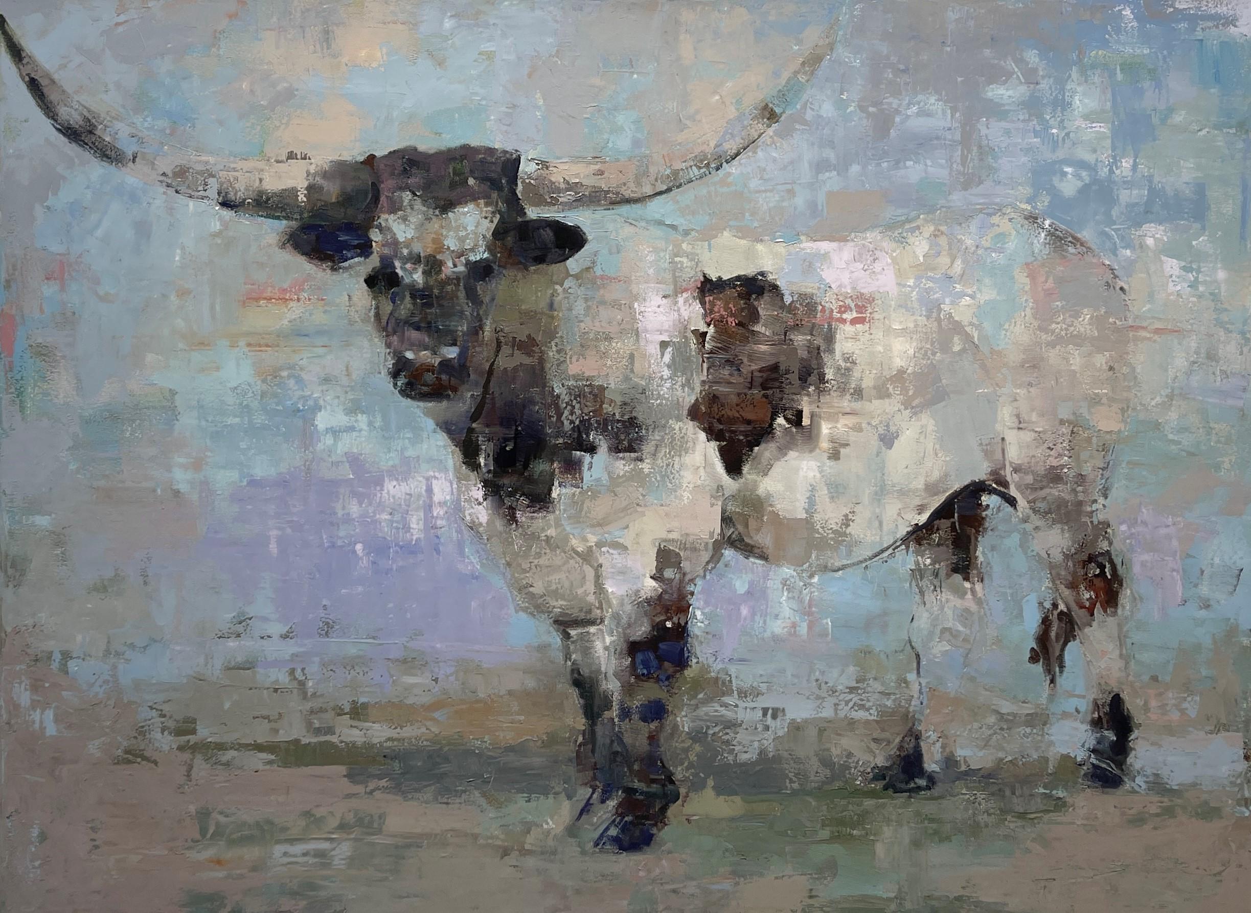 "Slow Speed" Original Bull Painting by Brian Keith Stephens, Textural Art