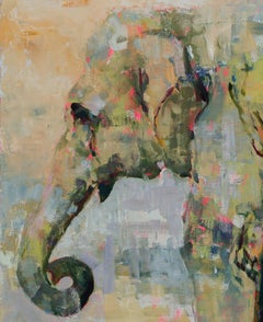 "So It Goes" (2018) Portrait d'éléphant expressionniste, peinture à l'huile sur toile