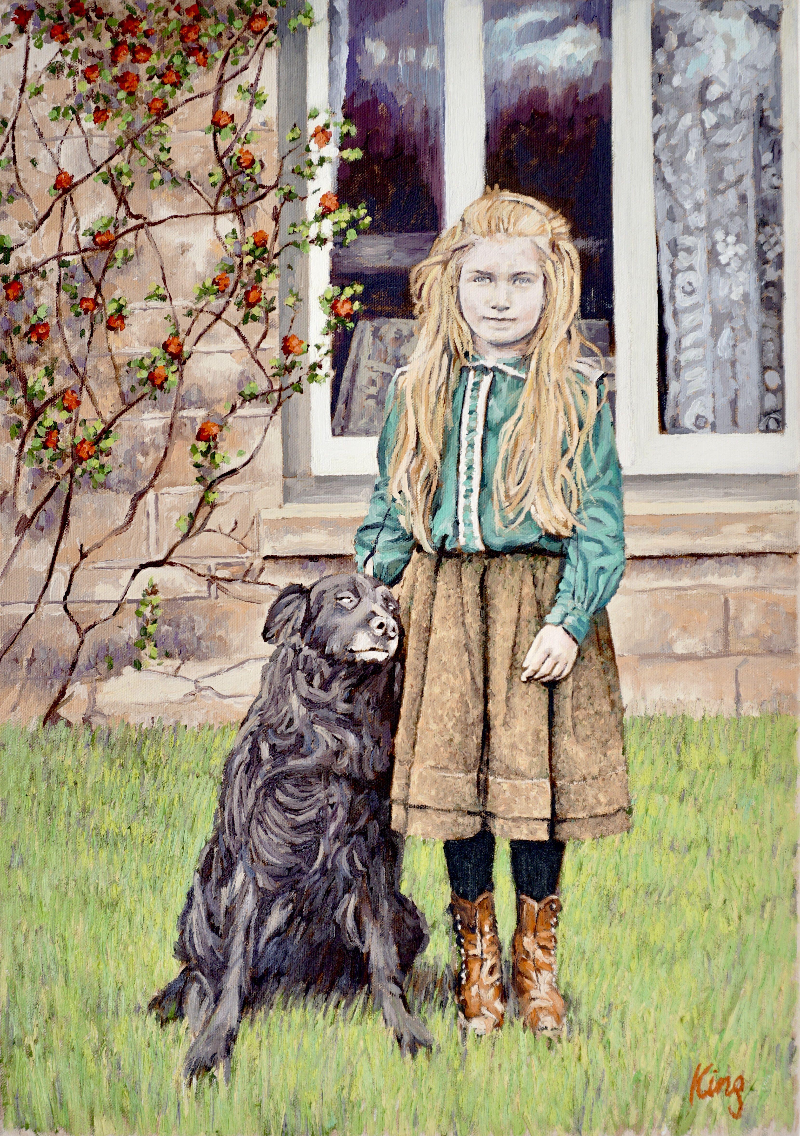 Dorrie et son chien, peinture à l'huile sur toile - Painting de Brian King