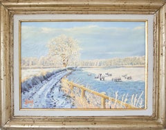 Winter Landscape with Sheep, Painting, Oil on Canvas