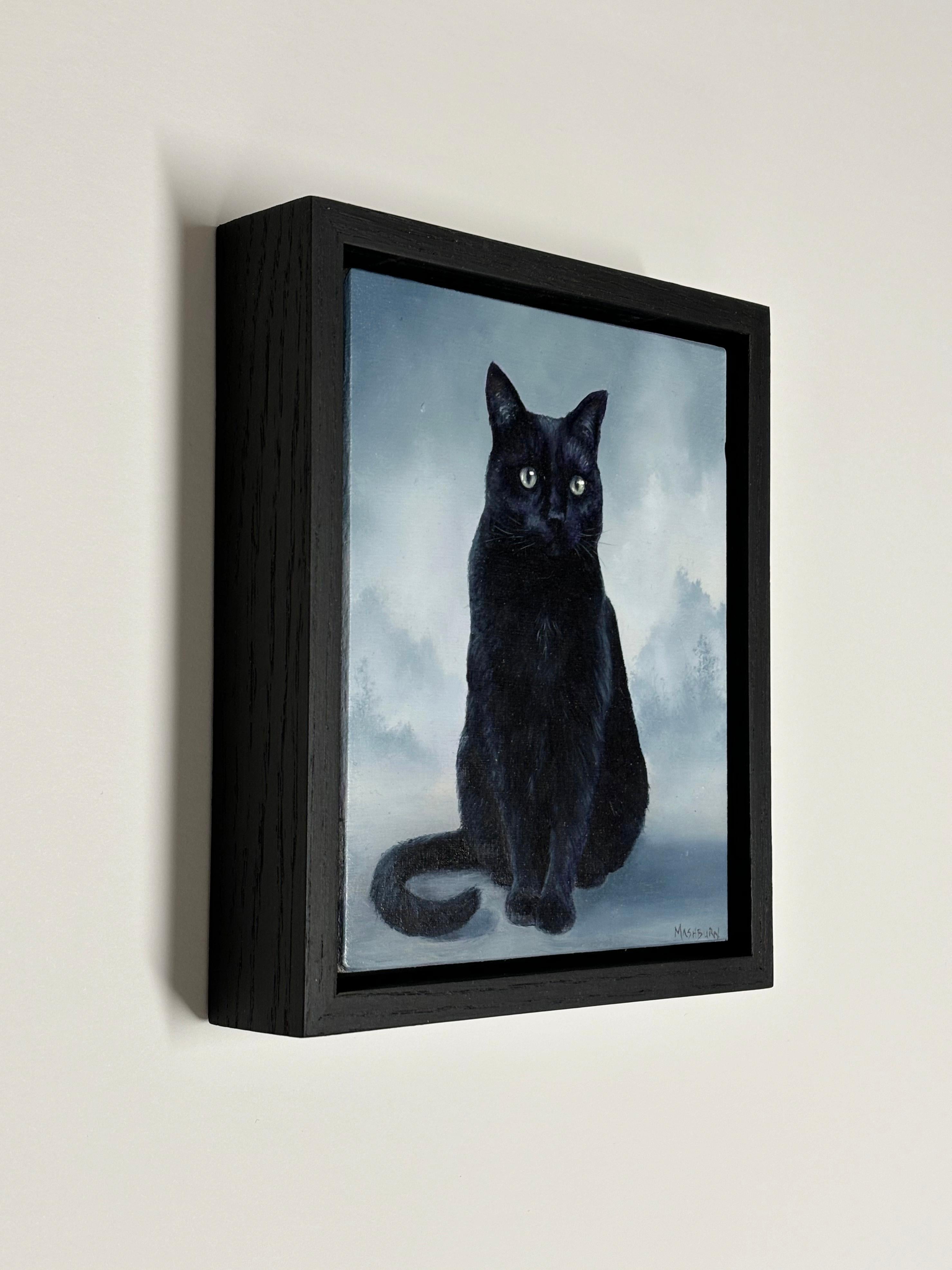 „Schwarze Katze“ (2024) von Brian Mashburn, Original-Ölgemälde auf Holz 1