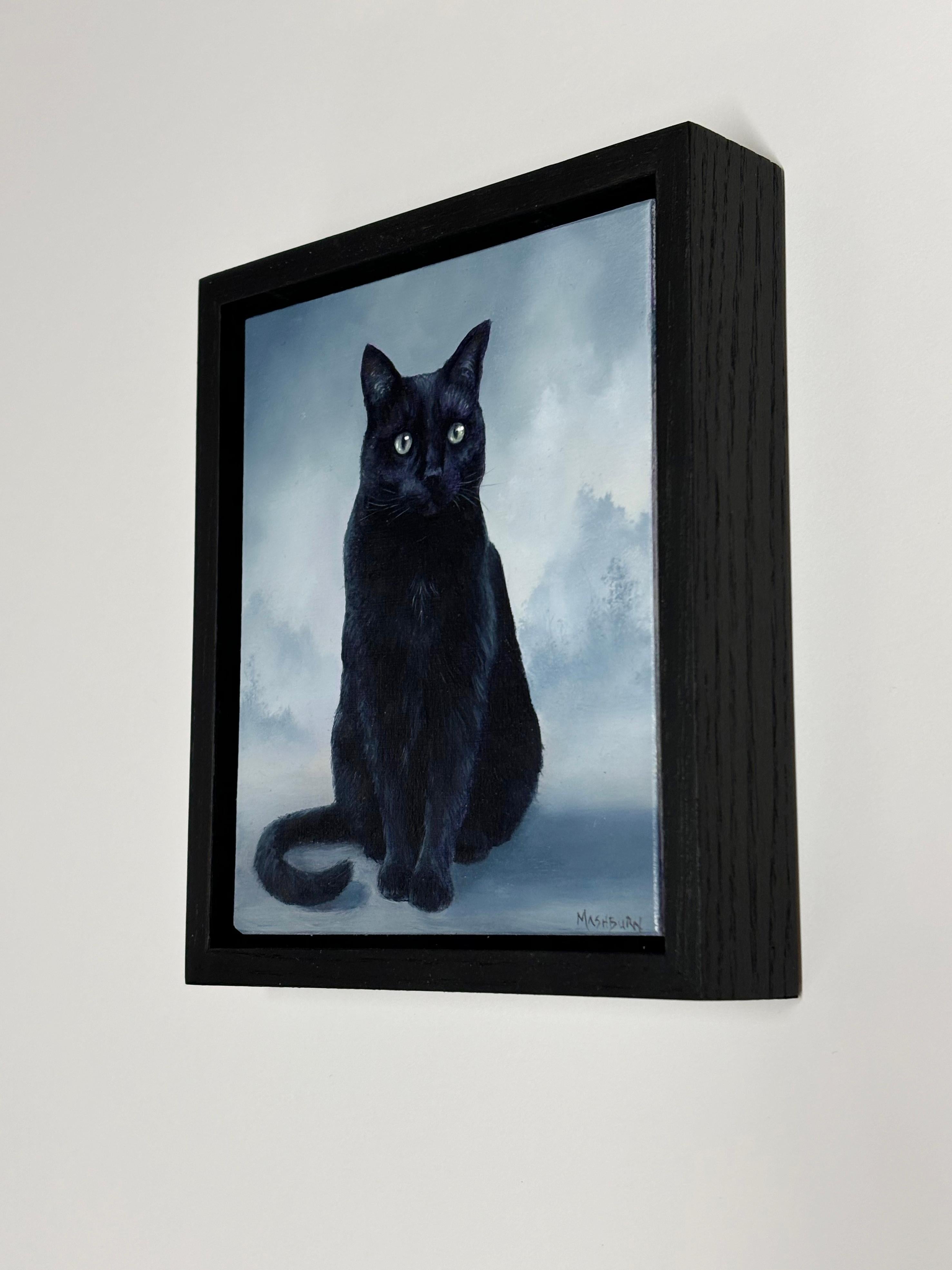 „Schwarze Katze“ (2024) von Brian Mashburn, Original-Ölgemälde auf Holz 2