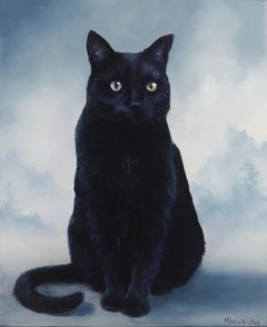 "Black Cat" (2024) By Brian Mashburn, Original Oil Painting on Wood