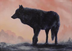 « Black Wolf » (2024) par Brian Mashburn, peinture à l'huile originale sur bois