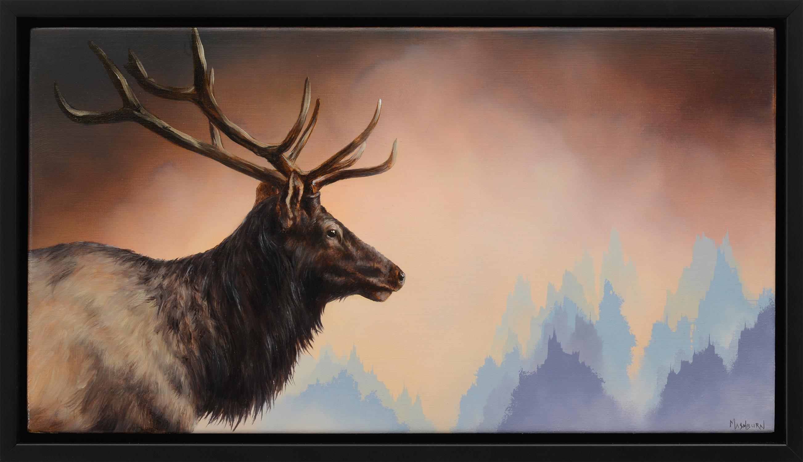 „Bull Elk“ Original handgefertigtes Ölgemälde – Painting von Brian Mashburn