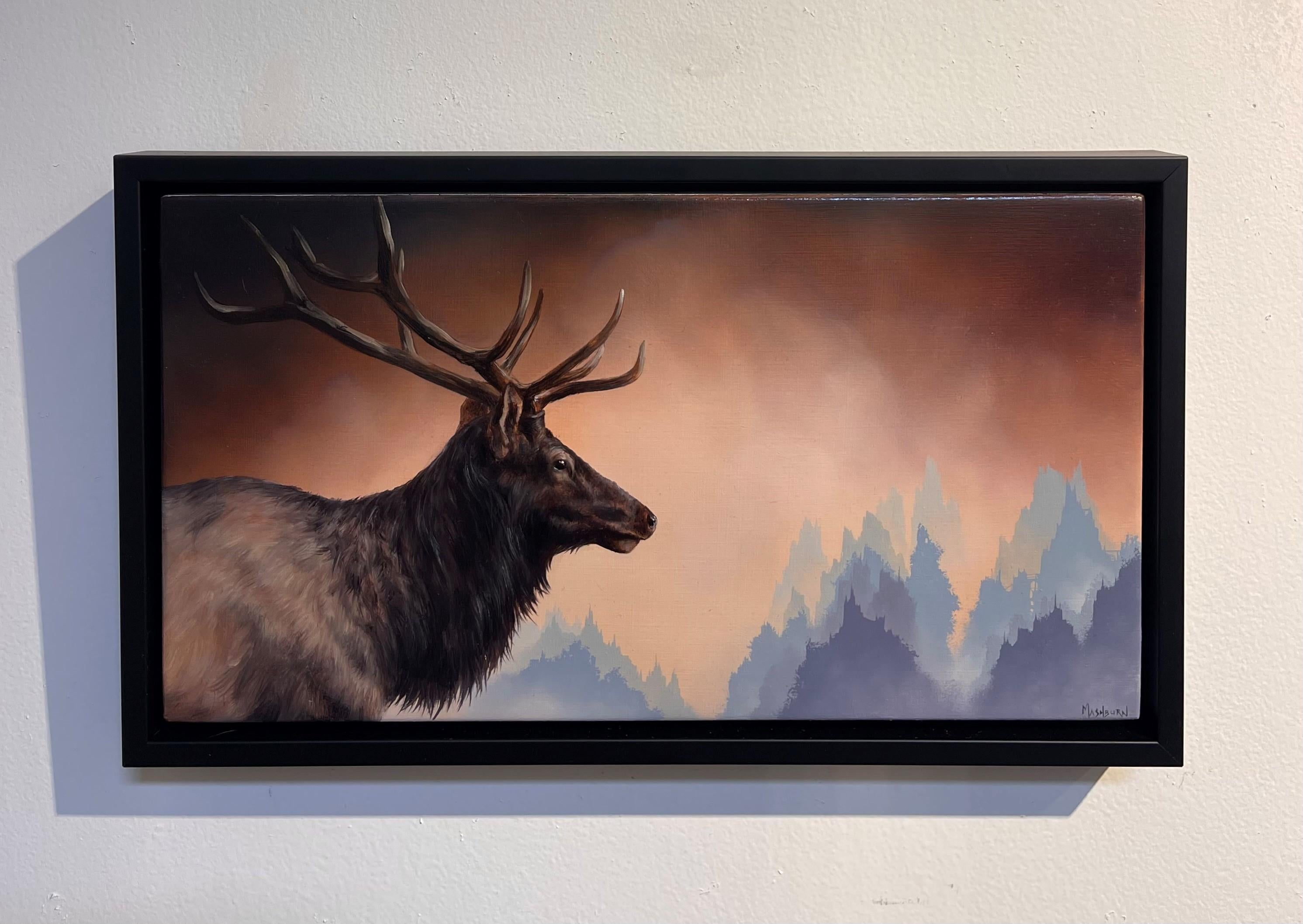 „Bull Elk“ Original handgefertigtes Ölgemälde (Realismus), Painting, von Brian Mashburn