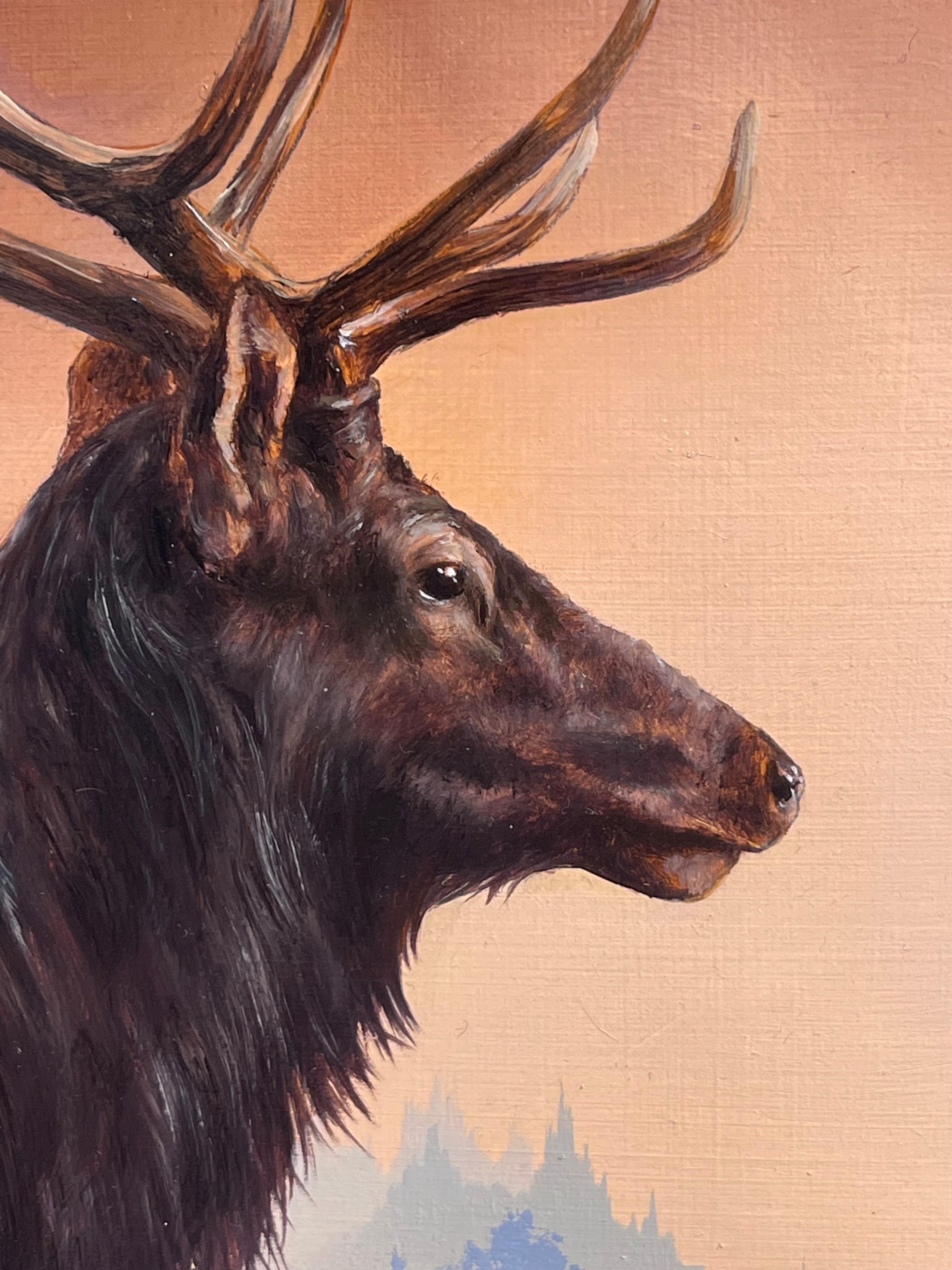 „Bull Elk“ Original handgefertigtes Ölgemälde im Angebot 1