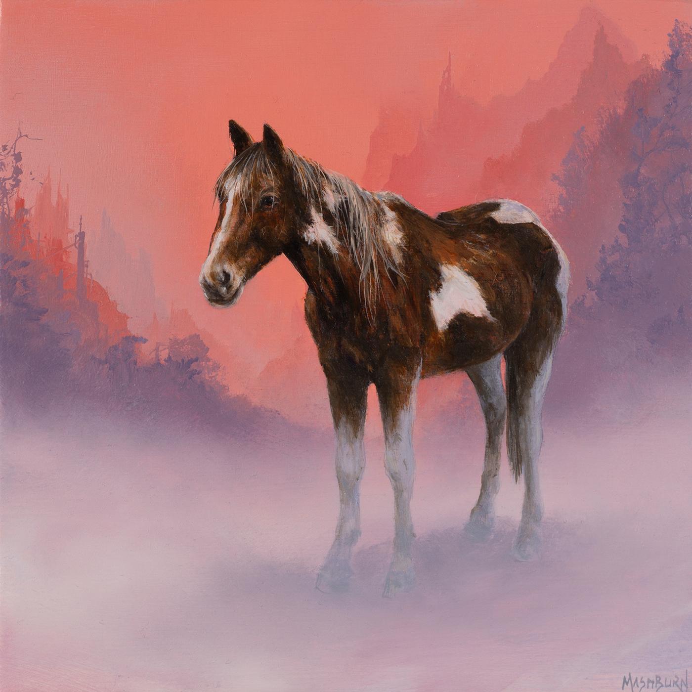 Brian Mashburn Figurative Painting - "Horse in Fog, " Oil Painting