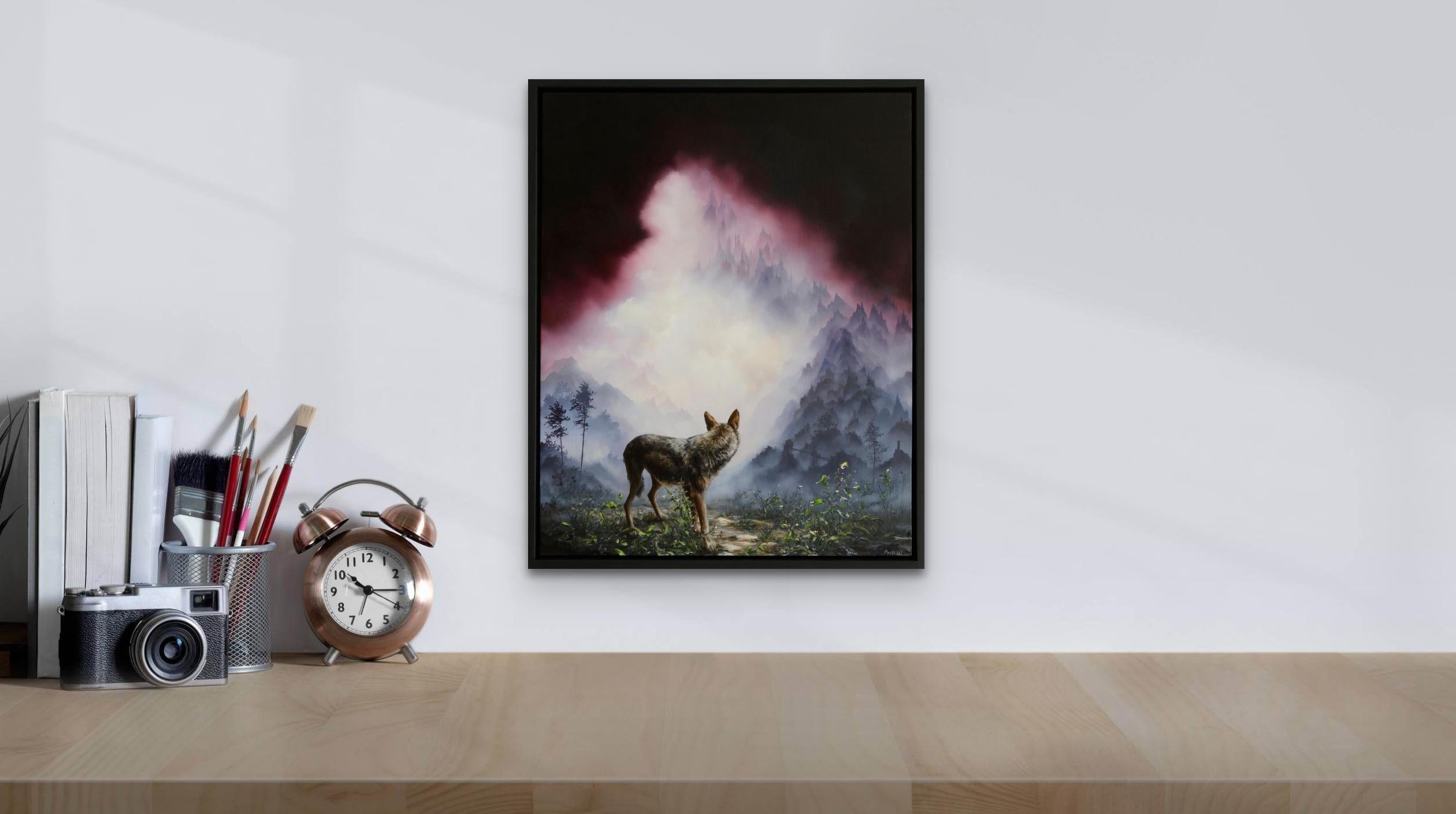 „Red Wolf“ Original handgefertigtes Ölgemälde – Painting von Brian Mashburn