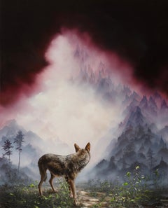 "Loup rouge" Peinture à l'huile originale faite à la main