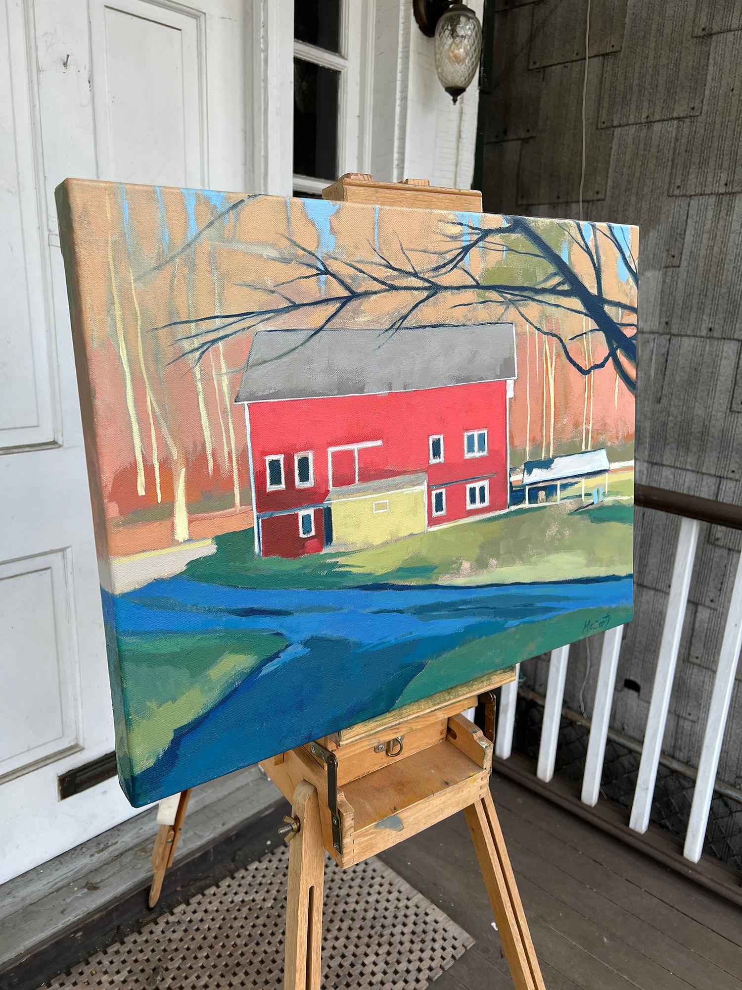 Barn in Afternoon, Oil Painting - Brown Interior Painting by Brian McCarty