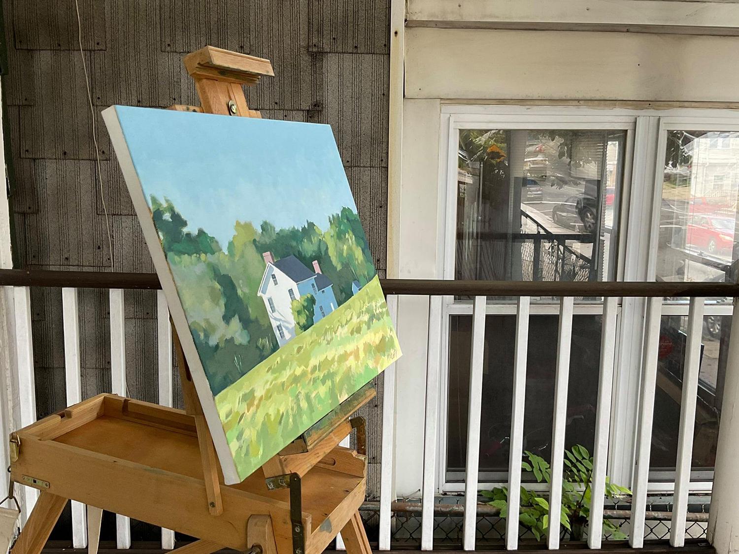 house in field painting