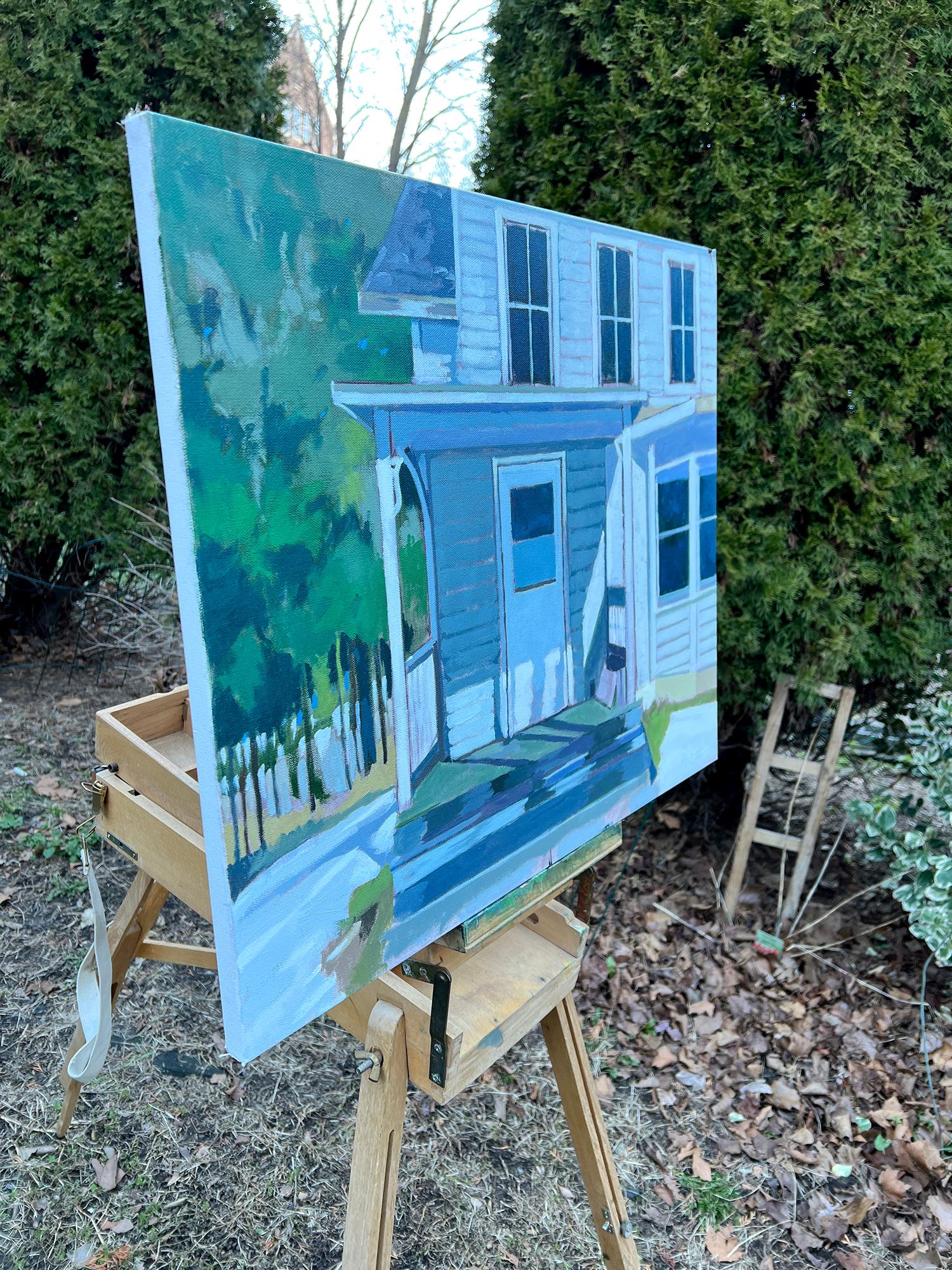 Casa nella neve, pittura a olio - Art Impressionismo astratto di Brian McCarty