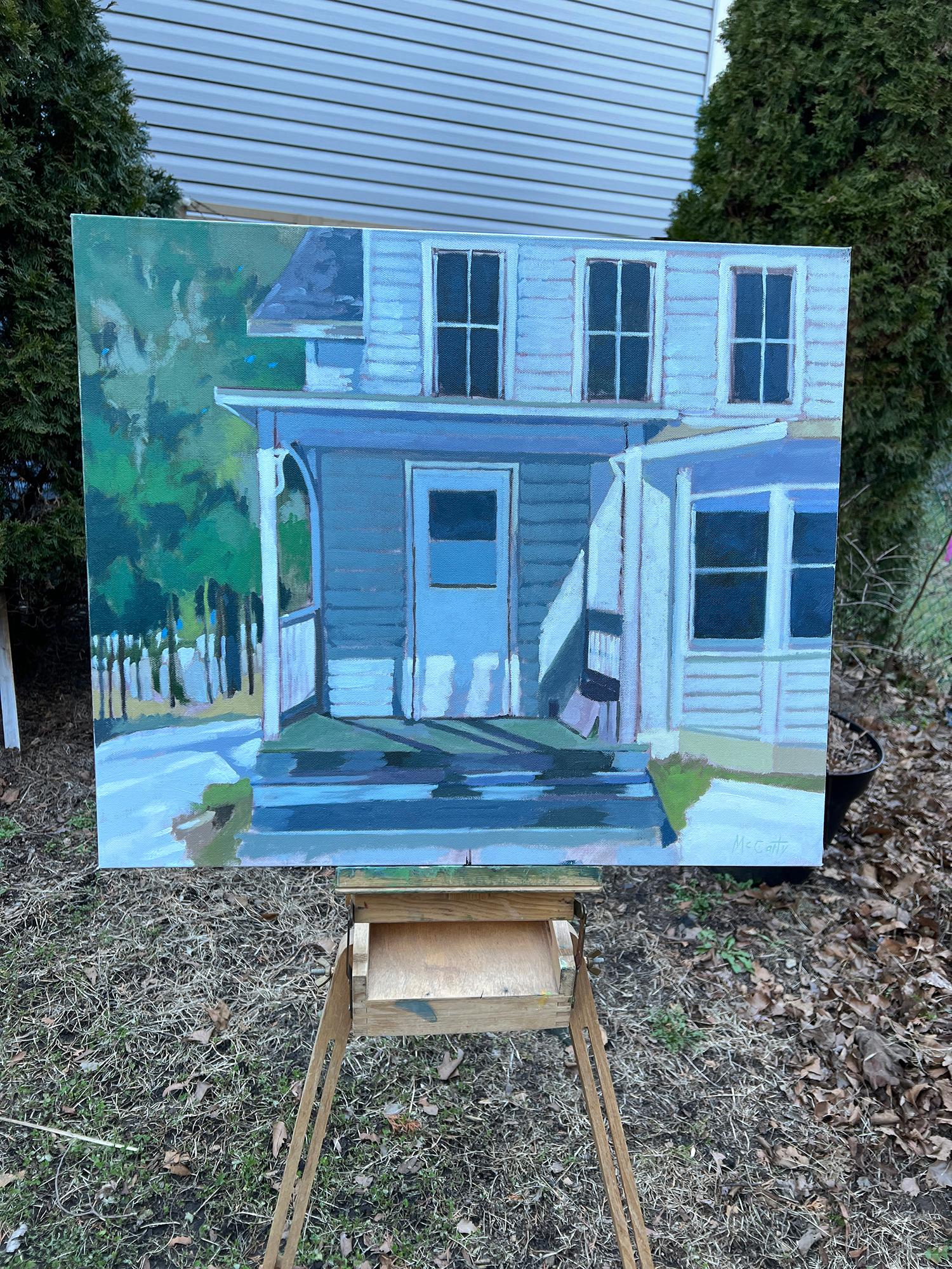 <p>Commentaires de l'artiste<br>L'artiste Brian McCarty peint un aperçu d'une maison à la campagne. Il peint l'œuvre avec une palette froide, correspondant à l'atmosphère paisible du cadre rural. L'hiver arrive et transforme le paysage et le point