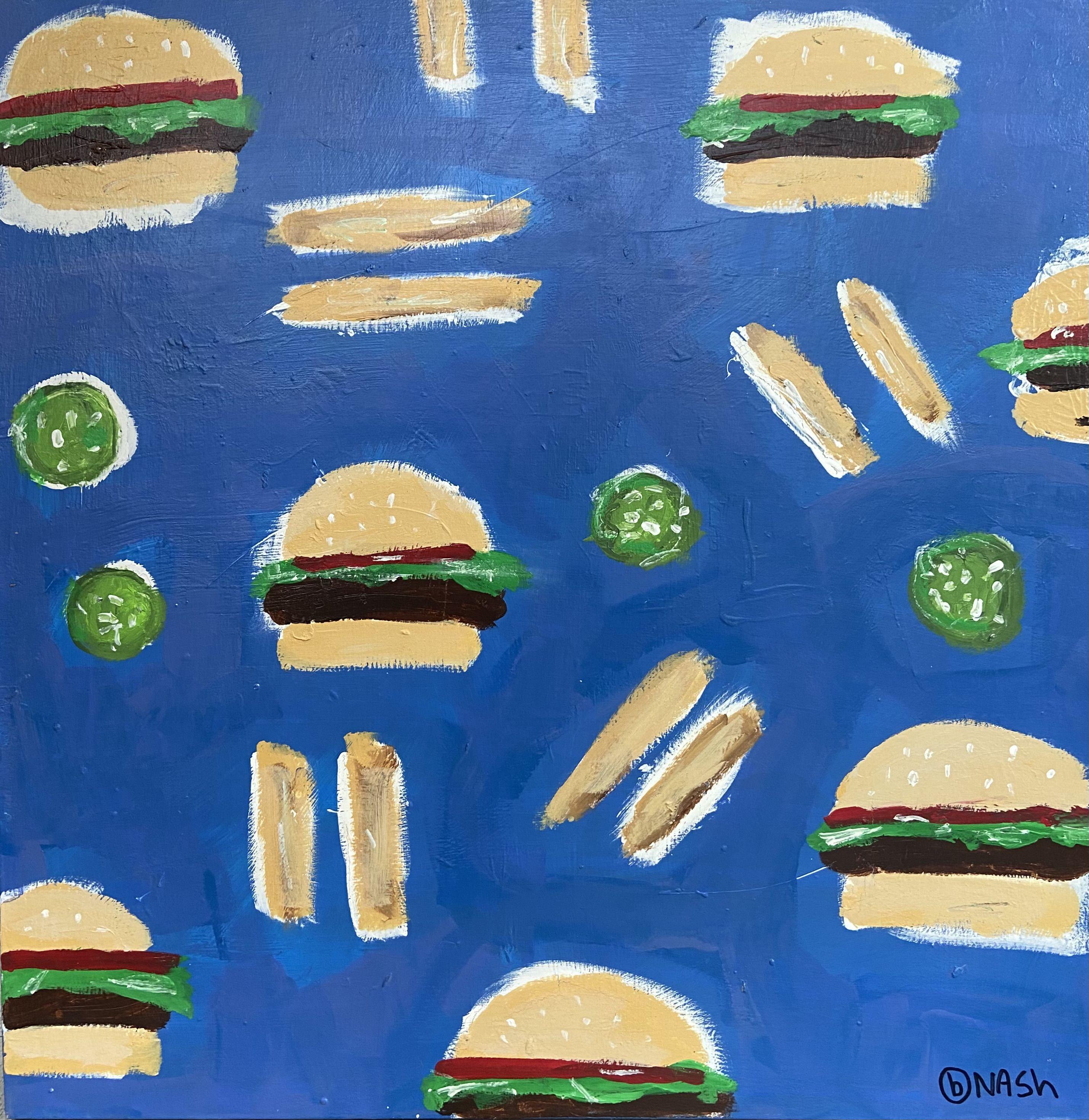 Hungry? You need "Burger and Fries to Go"... to you. :: Painting :: Pop-Art :: This piece comes with an official certificate of authenticity signed by the artist :: Ready to Hang: Yes :: Signed: Yes :: Signature Location: lower right :: Canvas ::