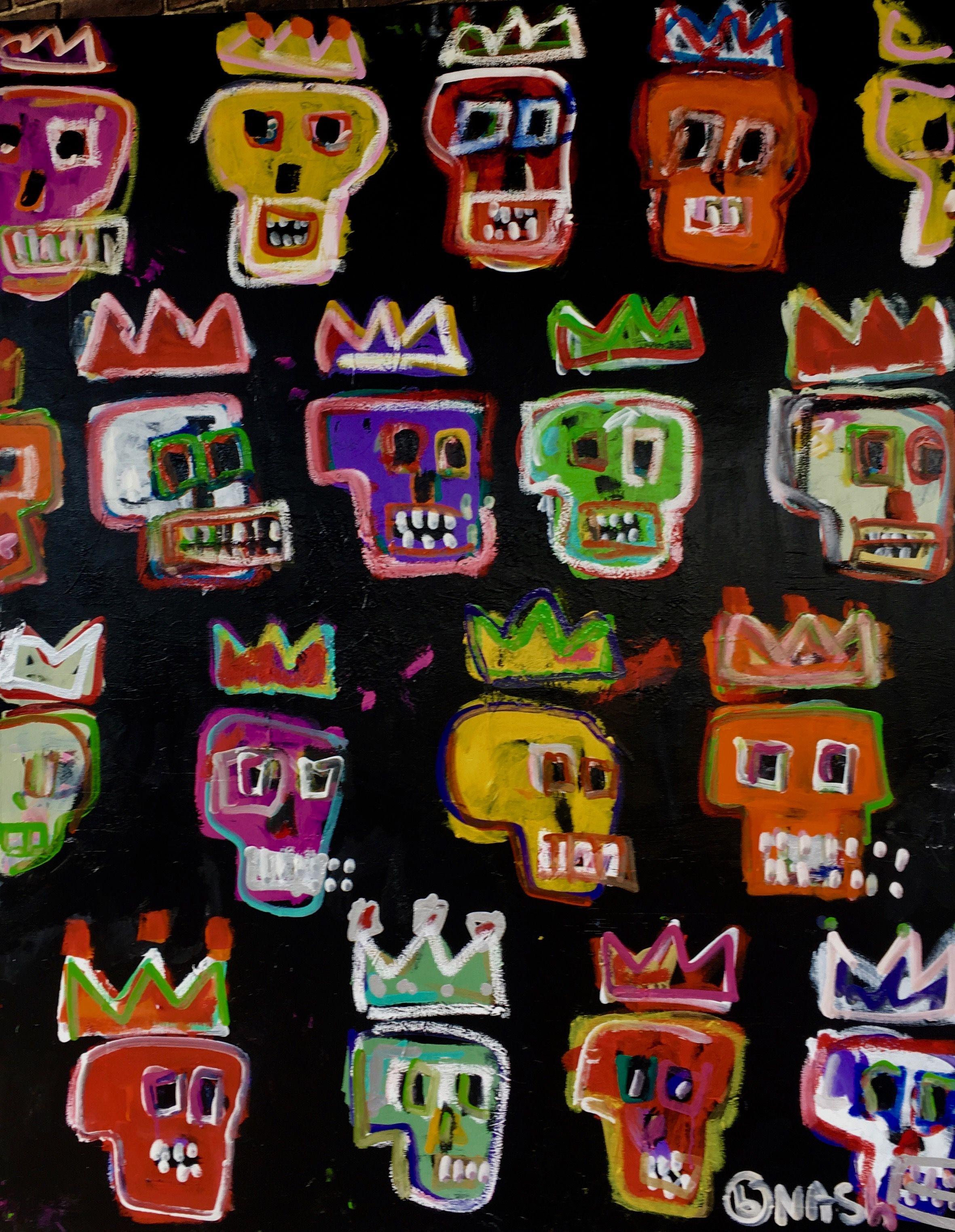 Brian Nash Colored Skulls Painting Acrylic On Canvas At 1stdibs