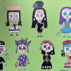 Day of the Dead Dolls(and Skittles), Painting, Acrylic on Canvas