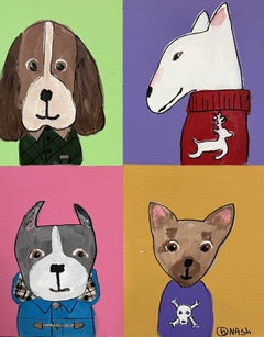 Hunde in Mänteln, Gemälde, Acryl auf Leinwand