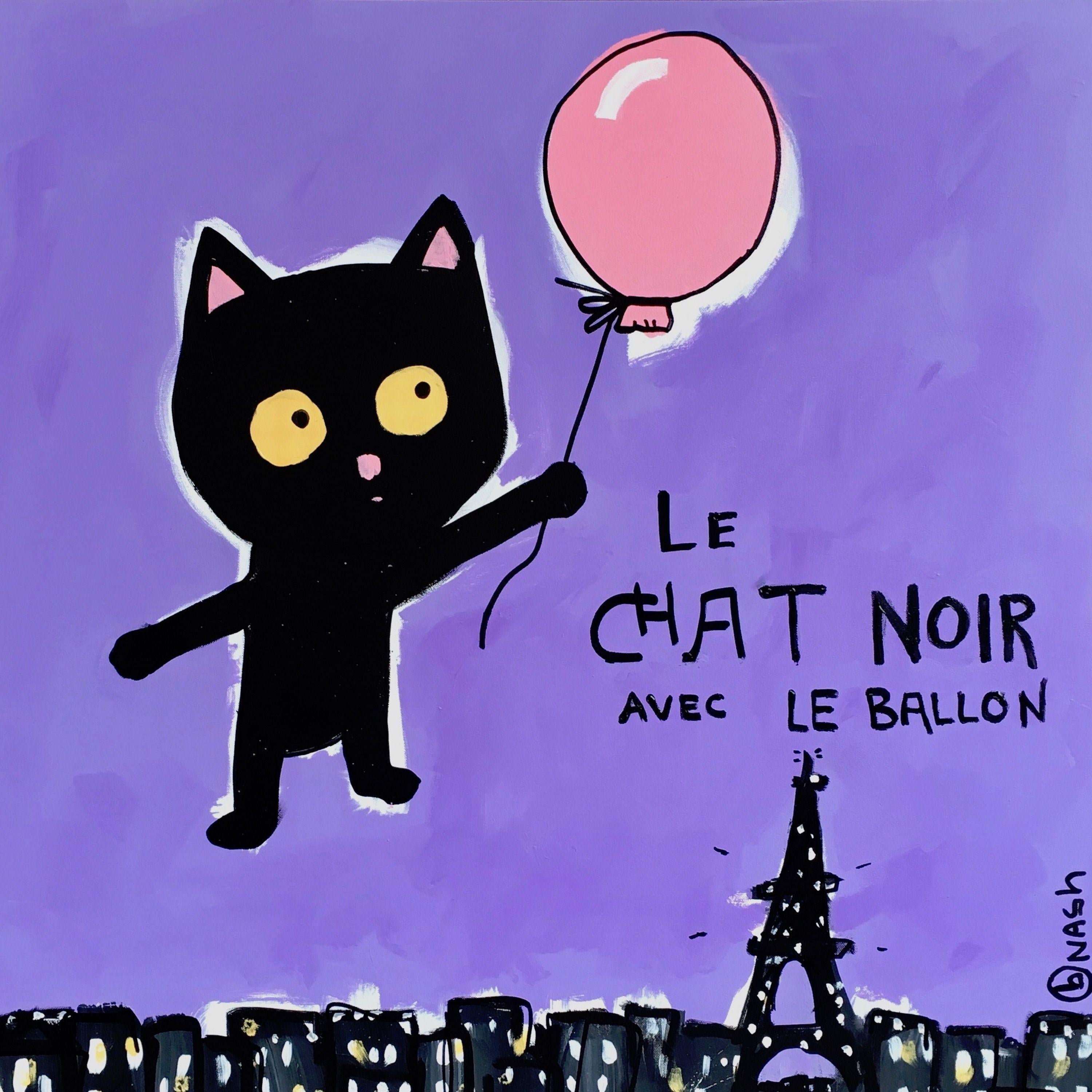 Brian Nash Le Chat Noir Avec Le Ballon Painting Acrylic On Canvas At 1stdibs