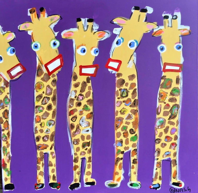 Brian Nash Lipstick Giraffes Acrylic Painting On Canvas For